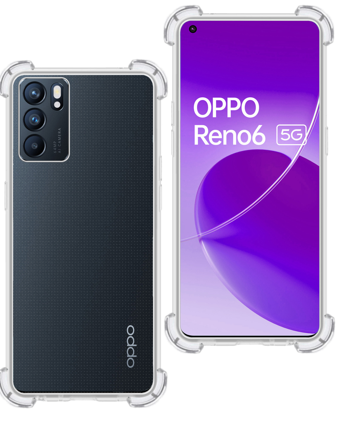 BASEY. Hoes Geschikt voor OPPO Reno 6 Hoesje Shock Proof Case Hoes Siliconen - Hoesje Geschikt voor OPPO Reno 6 Hoes Cover Shockproof - Transparant