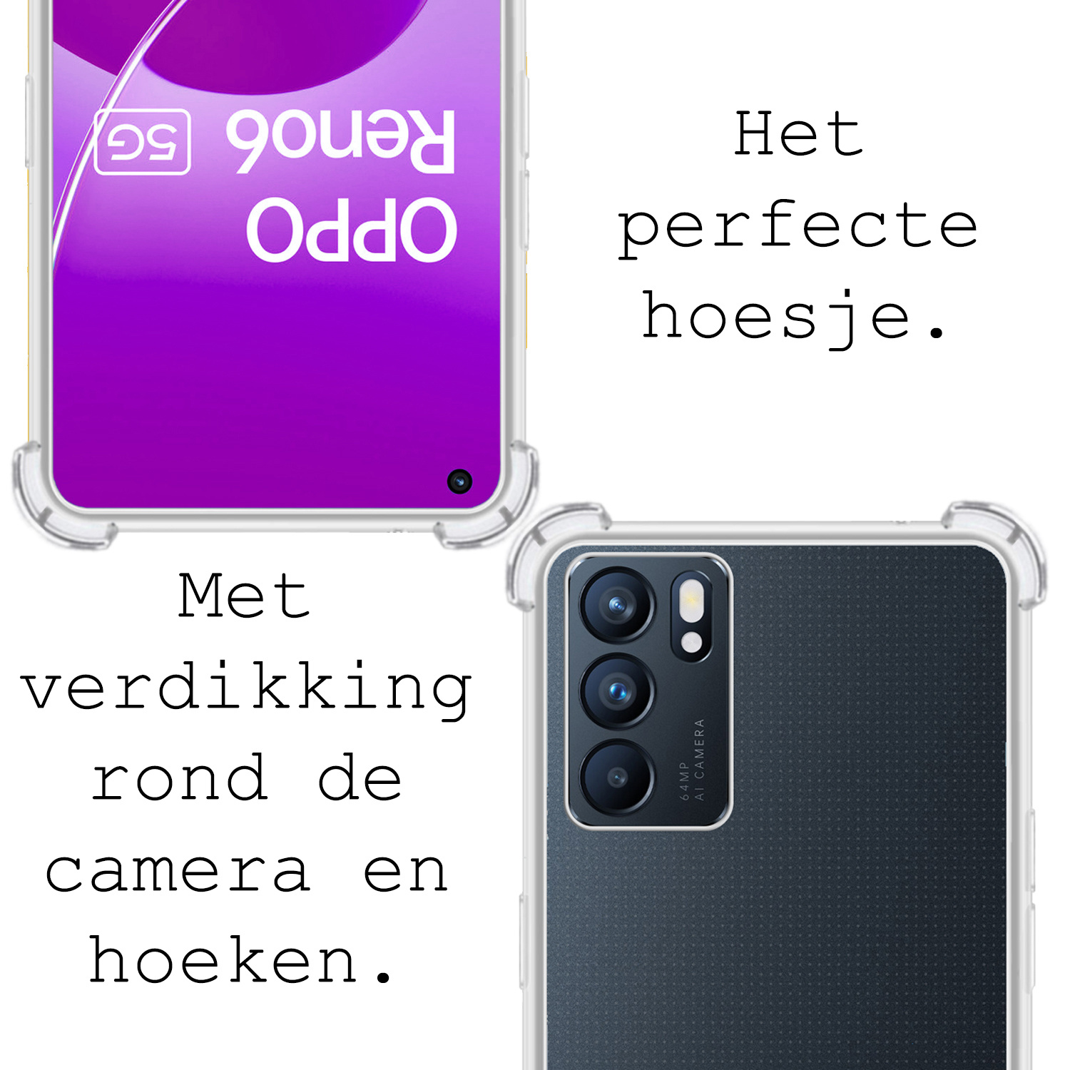 BASEY. Hoes Geschikt voor OPPO Reno 6 Hoesje Shock Proof Case Hoes Siliconen - Hoesje Geschikt voor OPPO Reno 6 Hoes Cover Shockproof - Transparant