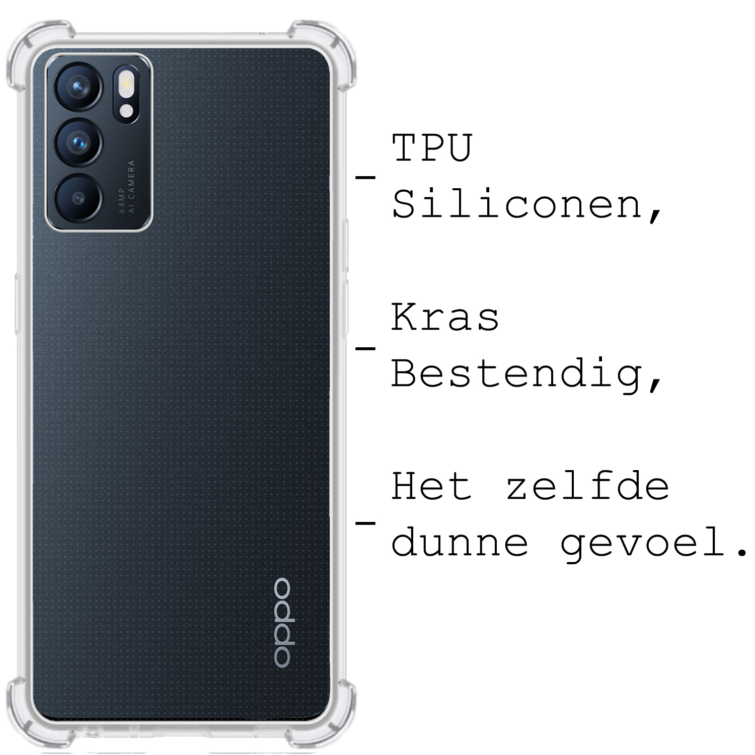 BASEY. Hoes Geschikt voor OPPO Reno 6 Hoesje Shock Proof Case Hoes Siliconen - Hoesje Geschikt voor OPPO Reno 6 Hoes Cover Shockproof - Transparant