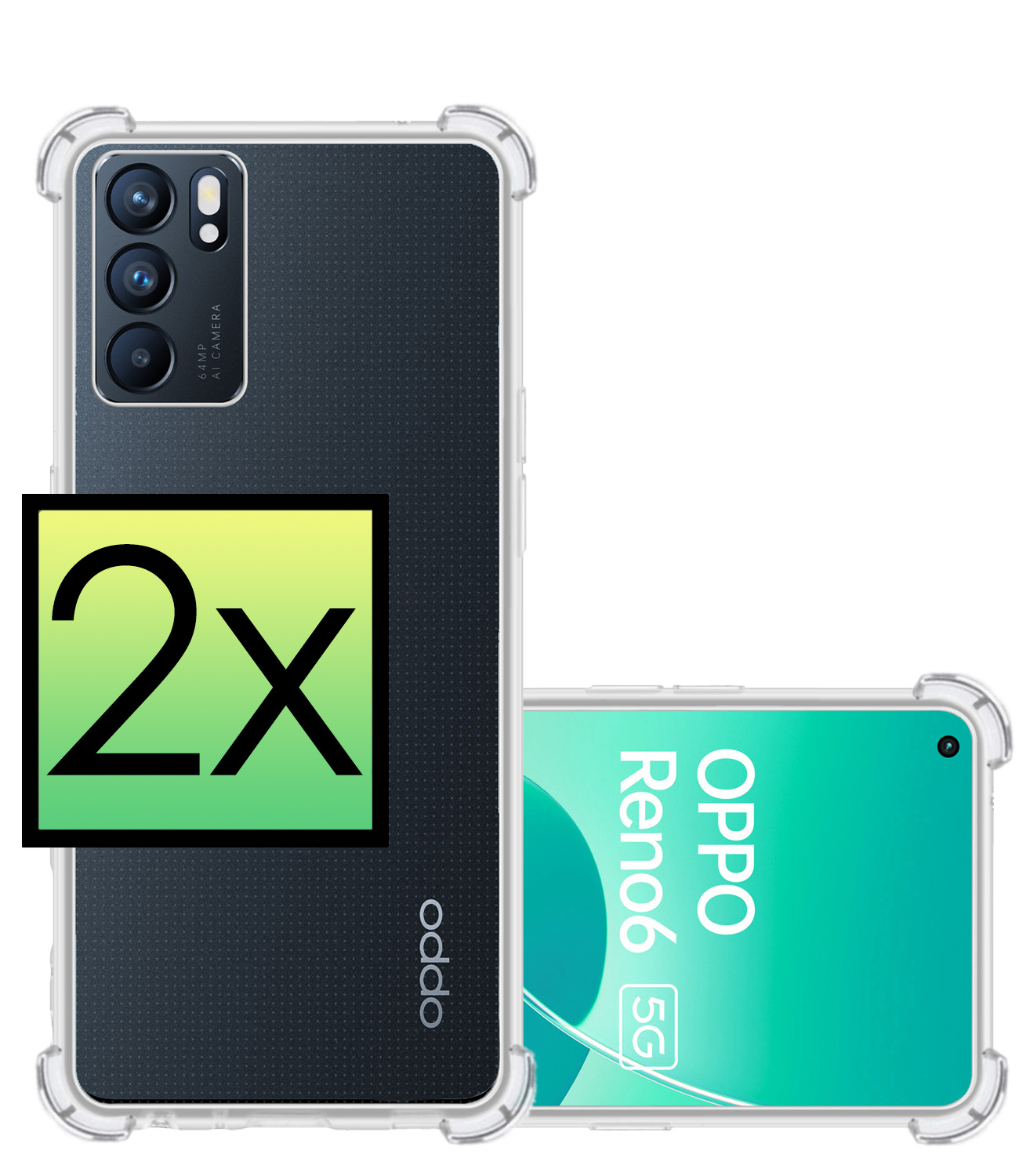 NoXx Hoes Geschikt voor OPPO Reno 6 Hoesje Siliconen Cover Shock Proof Back Case Shockproof Hoes - Transparant - 2x