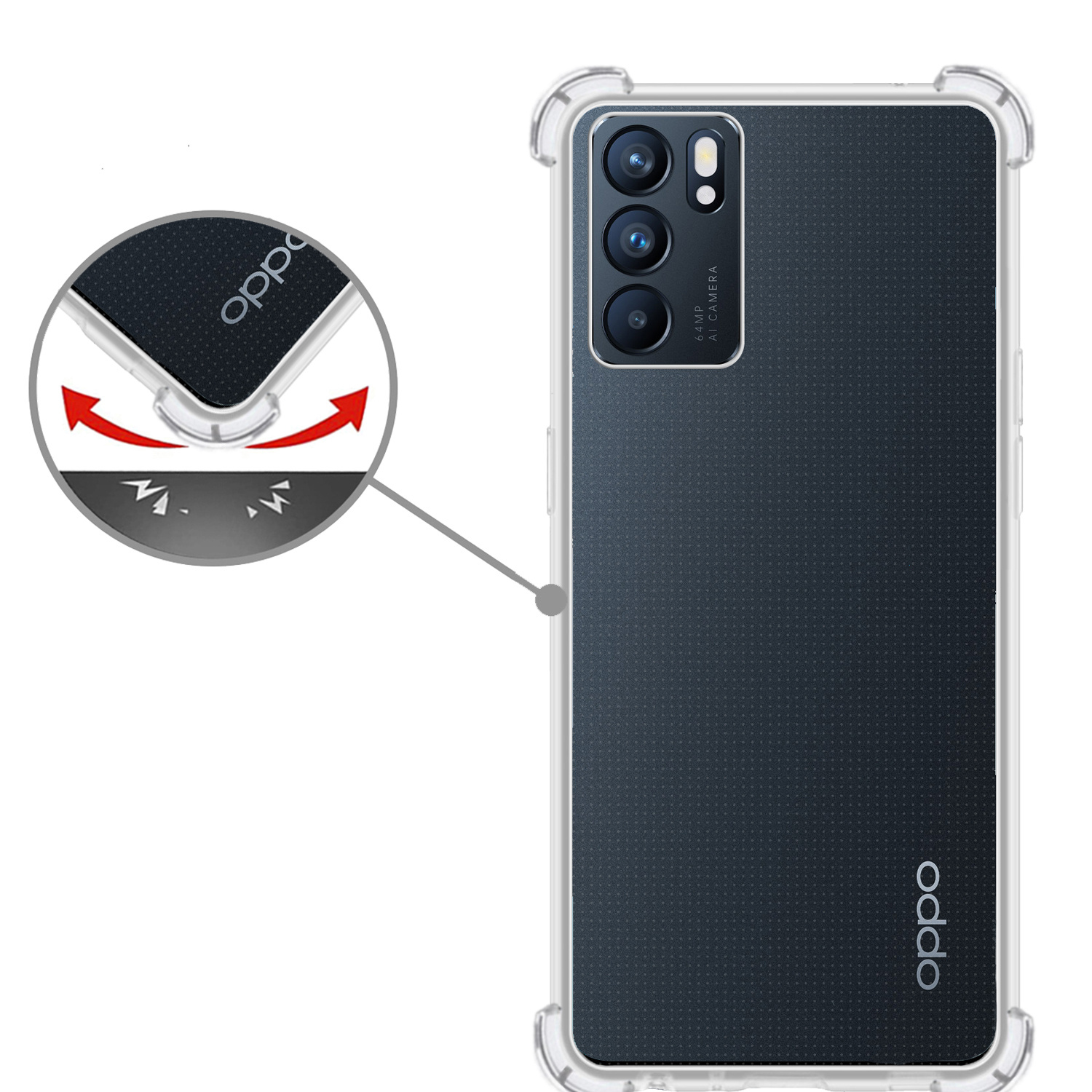 Nomfy Hoesje Geschikt voor OPPO Reno 6 Hoesje Shock Proof Cover Case Shockproof - Hoes Geschikt voor OPPO Reno 6 Hoes Siliconen Back Case - Transparant