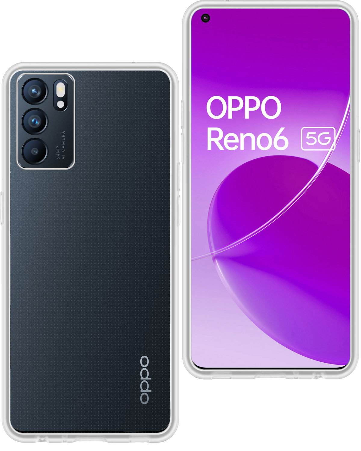 BASEY. Hoes Geschikt voor OPPO Reno 6 Hoesje Siliconen Back Cover Case - Hoesje Geschikt voor OPPO Reno 6 Hoes Cover Hoesje - Transparant