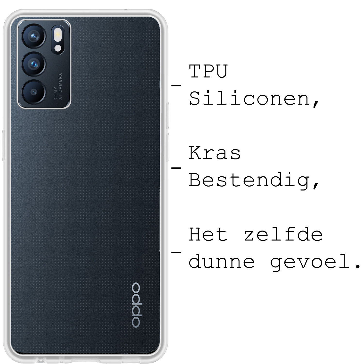 BASEY. Hoes Geschikt voor OPPO Reno 6 Hoesje Siliconen Back Cover Case - Hoesje Geschikt voor OPPO Reno 6 Hoes Cover Hoesje - Transparant - 2 Stuks