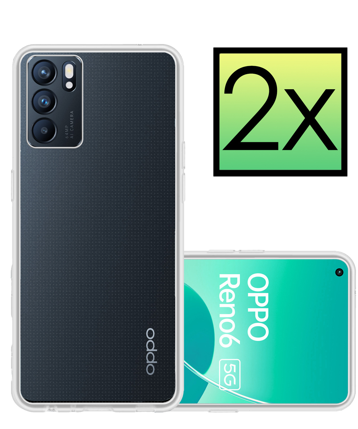 NoXx Hoes Geschikt voor OPPO Reno 6 Hoesje Cover Siliconen Back Case Hoes - Transparant - 2x