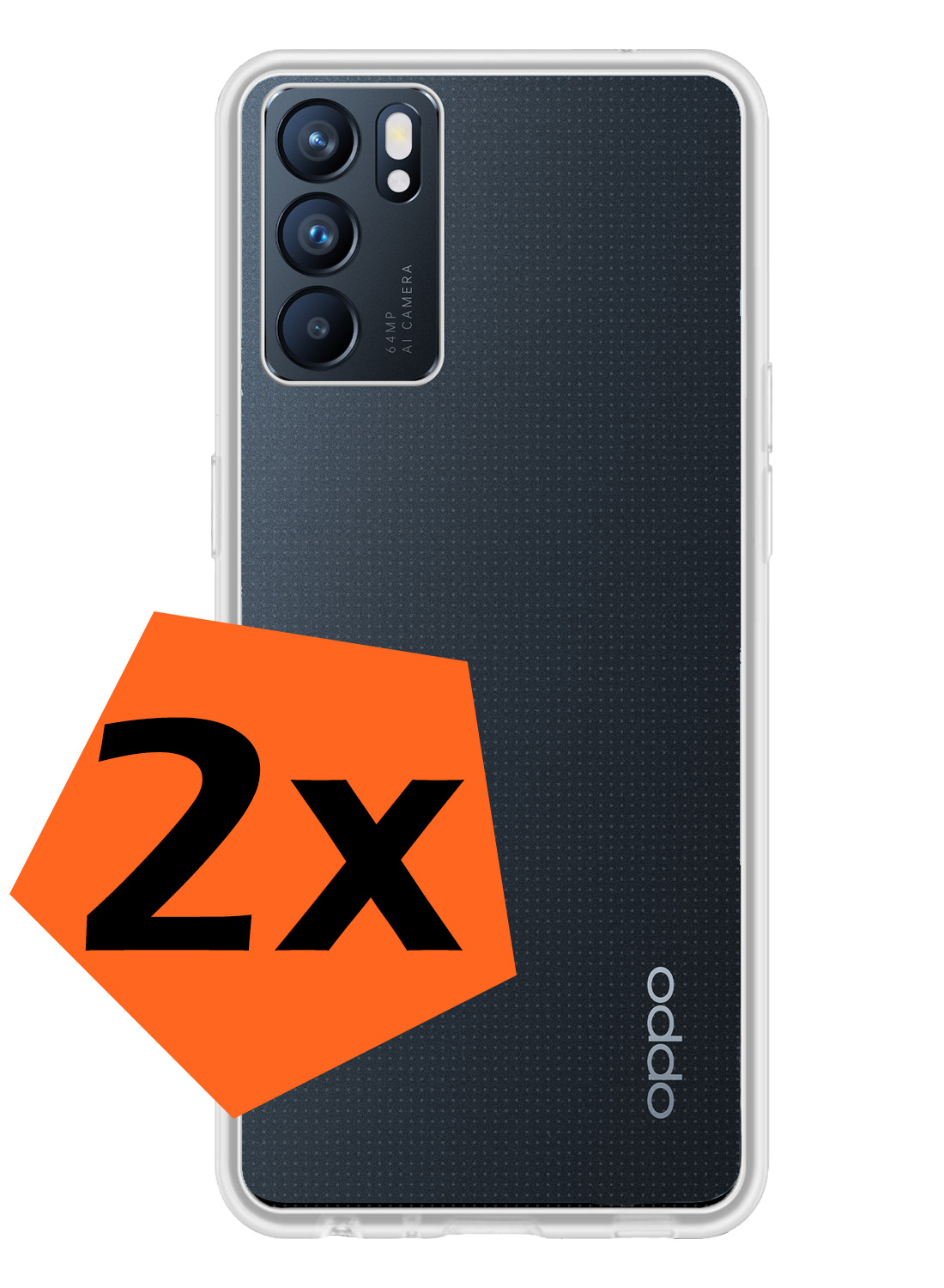 Nomfy Hoesje Geschikt voor OPPO Reno 6 Hoesje Siliconen Cover Case - Hoes Geschikt voor OPPO Reno 6 Hoes Back Case - 2-PACK - Transparant