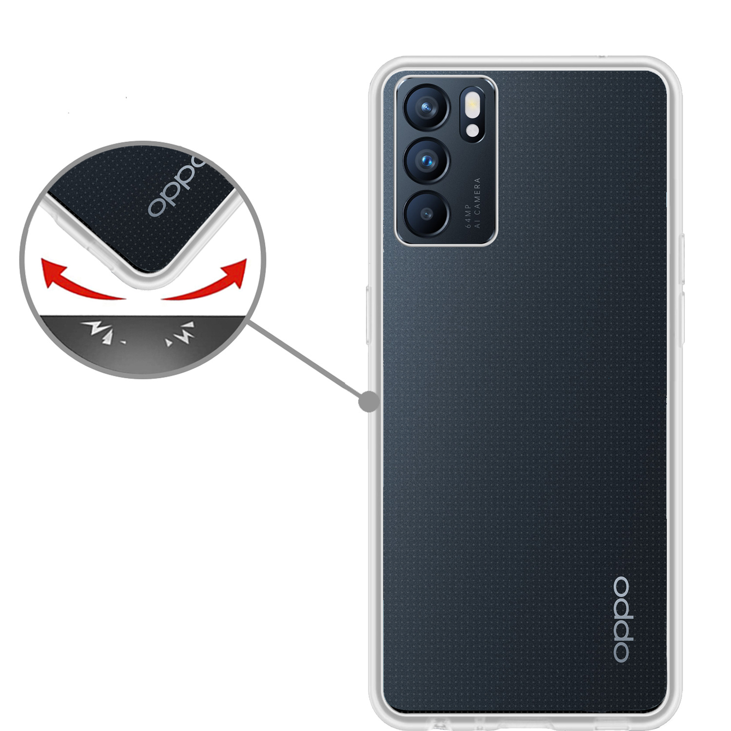 Nomfy Hoesje Geschikt voor OPPO Reno 6 Hoesje Siliconen Cover Case - Hoes Geschikt voor OPPO Reno 6 Hoes Back Case - 2-PACK - Transparant