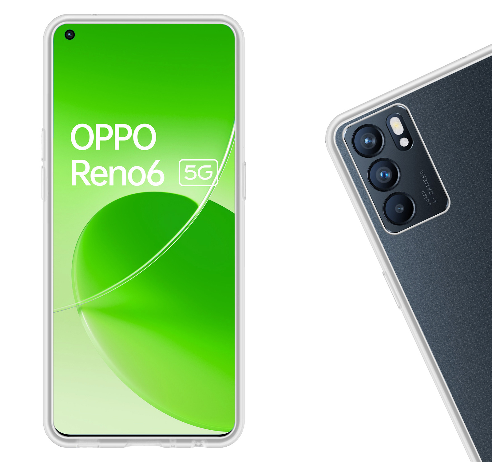 Nomfy Hoesje Geschikt voor OPPO Reno 6 Hoesje Siliconen Cover Case - Hoes Geschikt voor OPPO Reno 6 Hoes Back Case - 2-PACK - Transparant