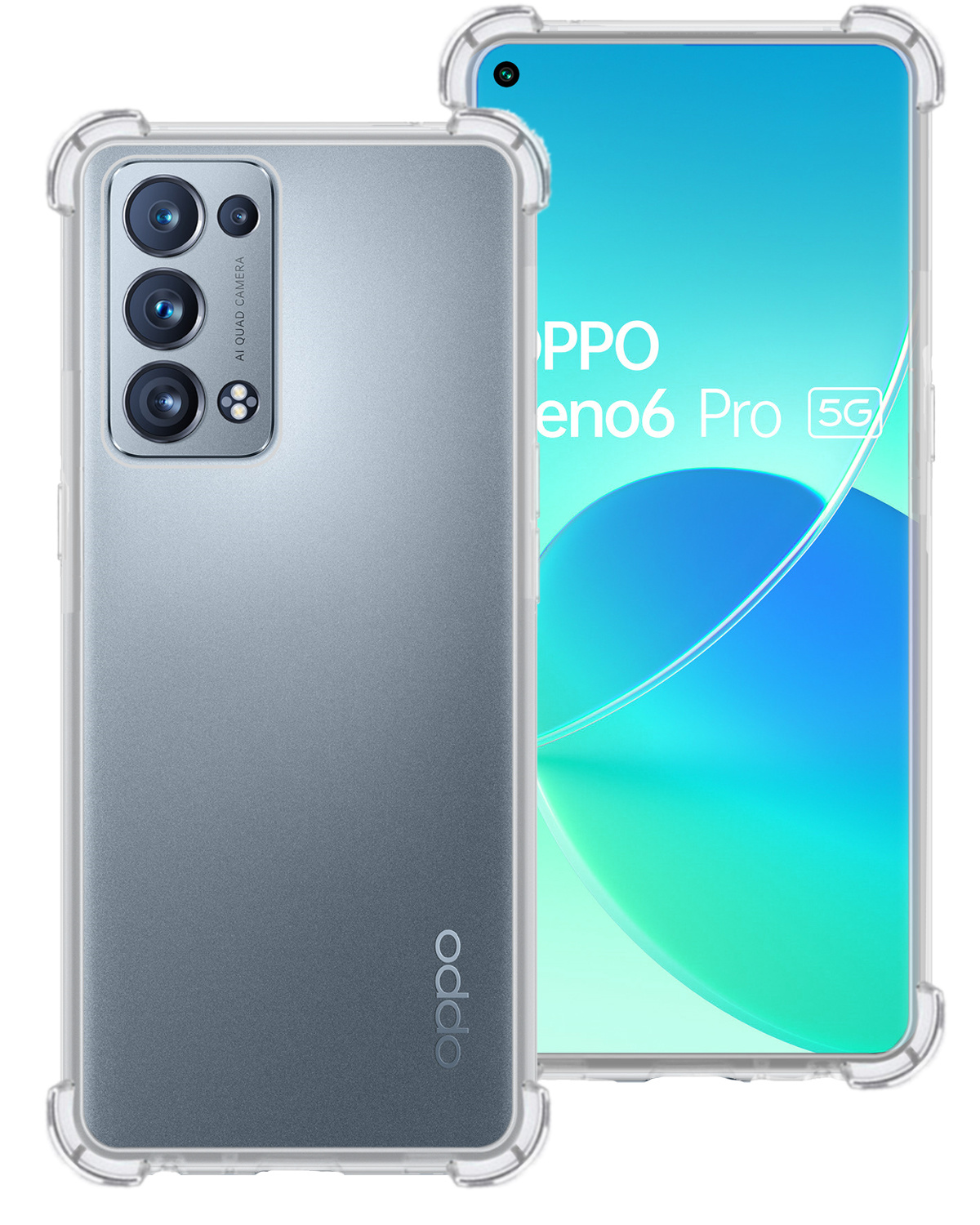 BASEY. Hoes Geschikt voor OPPO Reno 6 Pro Hoesje Shock Proof Case Hoes Siliconen - Hoesje Geschikt voor OPPO Reno 6 Pro Hoes Cover Shockproof - Transparant