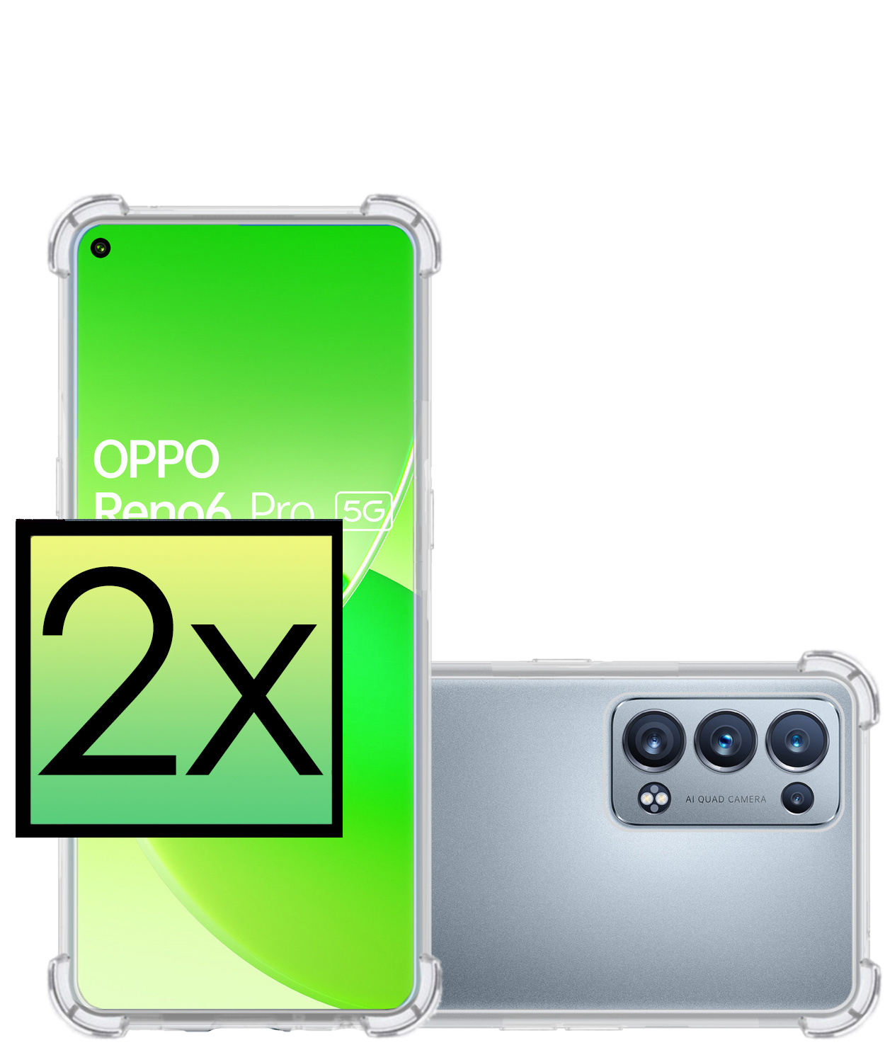 NoXx Hoes Geschikt voor OPPO Reno 6 Pro Hoesje Siliconen Cover Shock Proof Back Case Shockproof Hoes - Transparant - 2x