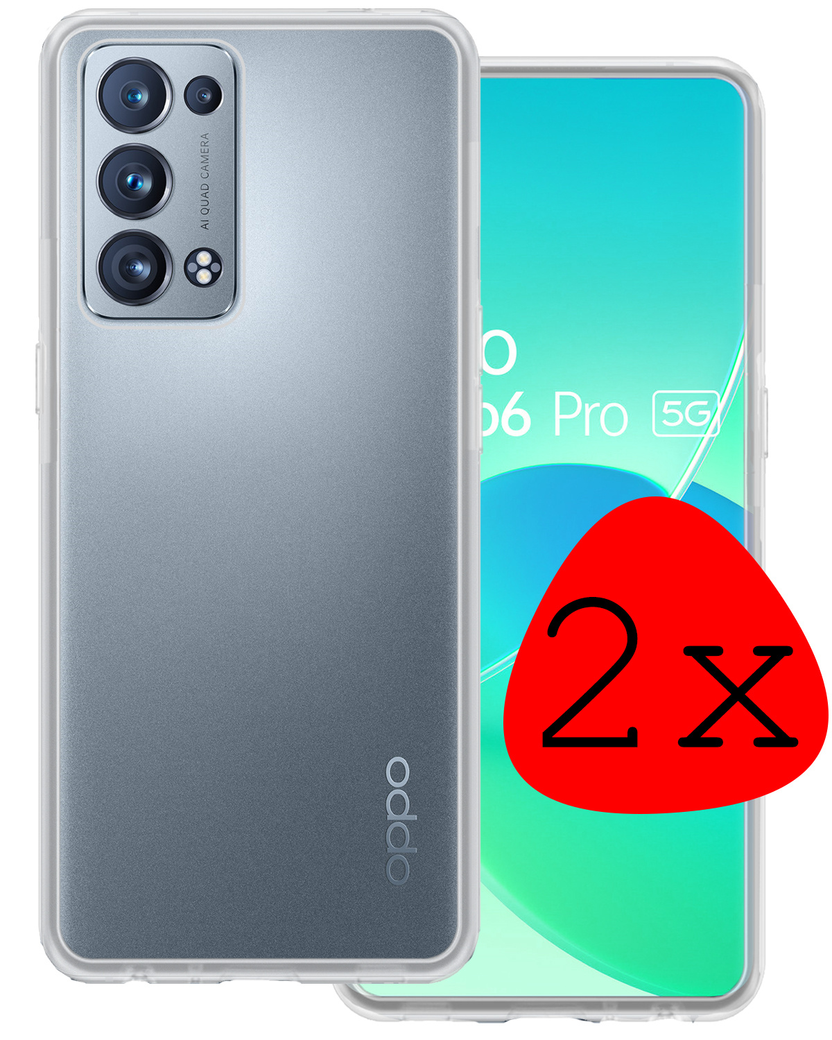 BASEY. Hoes Geschikt voor OPPO Reno 6 Pro Hoesje Siliconen Back Cover Case - Hoesje Geschikt voor OPPO Reno 6 Pro Hoes Cover Hoesje - Transparant - 2 Stuks
