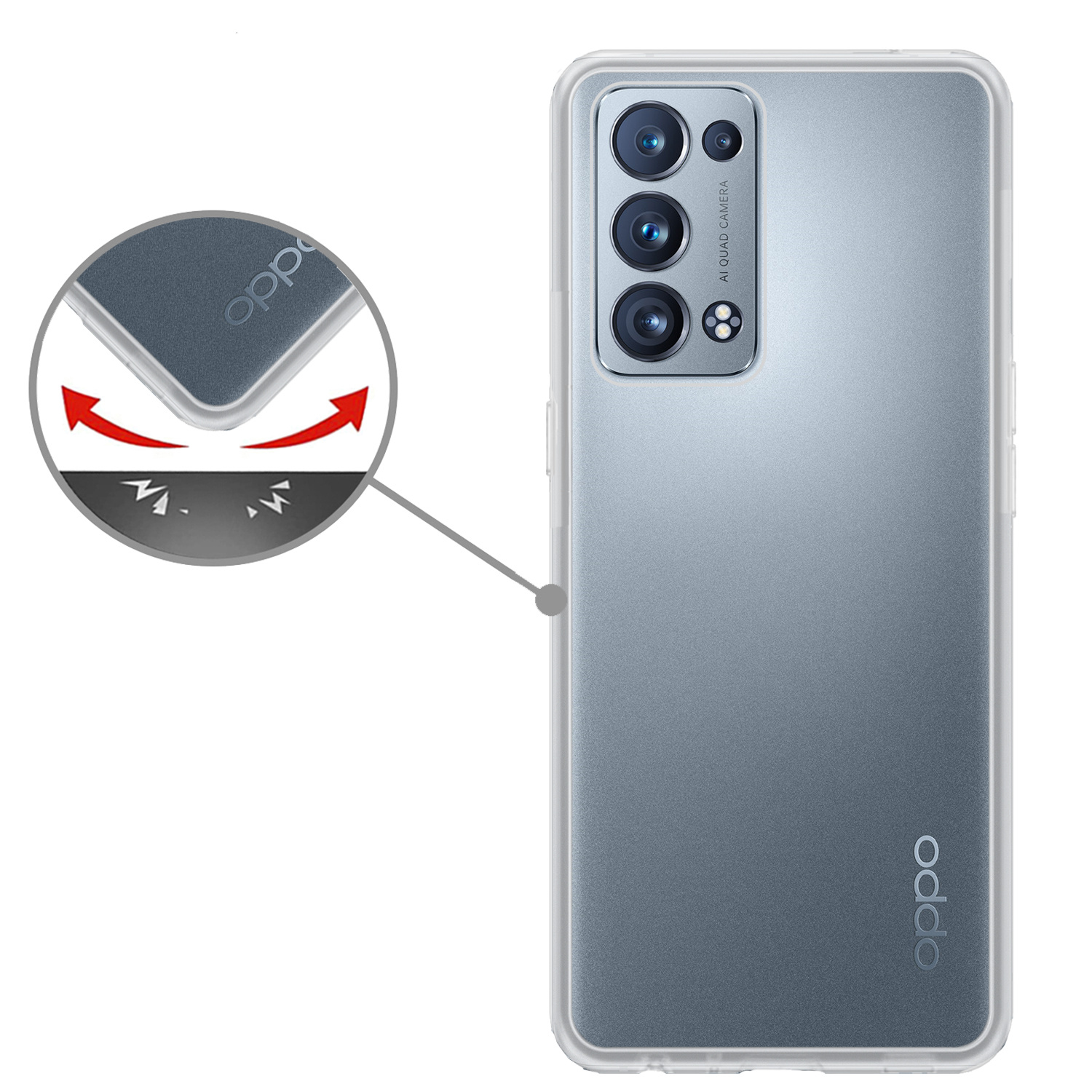 Nomfy Hoesje Geschikt voor OPPO Reno 6 Pro Hoesje Siliconen Cover Case - Hoes Geschikt voor OPPO Reno 6 Pro Hoes Back Case - 2-PACK - Transparant