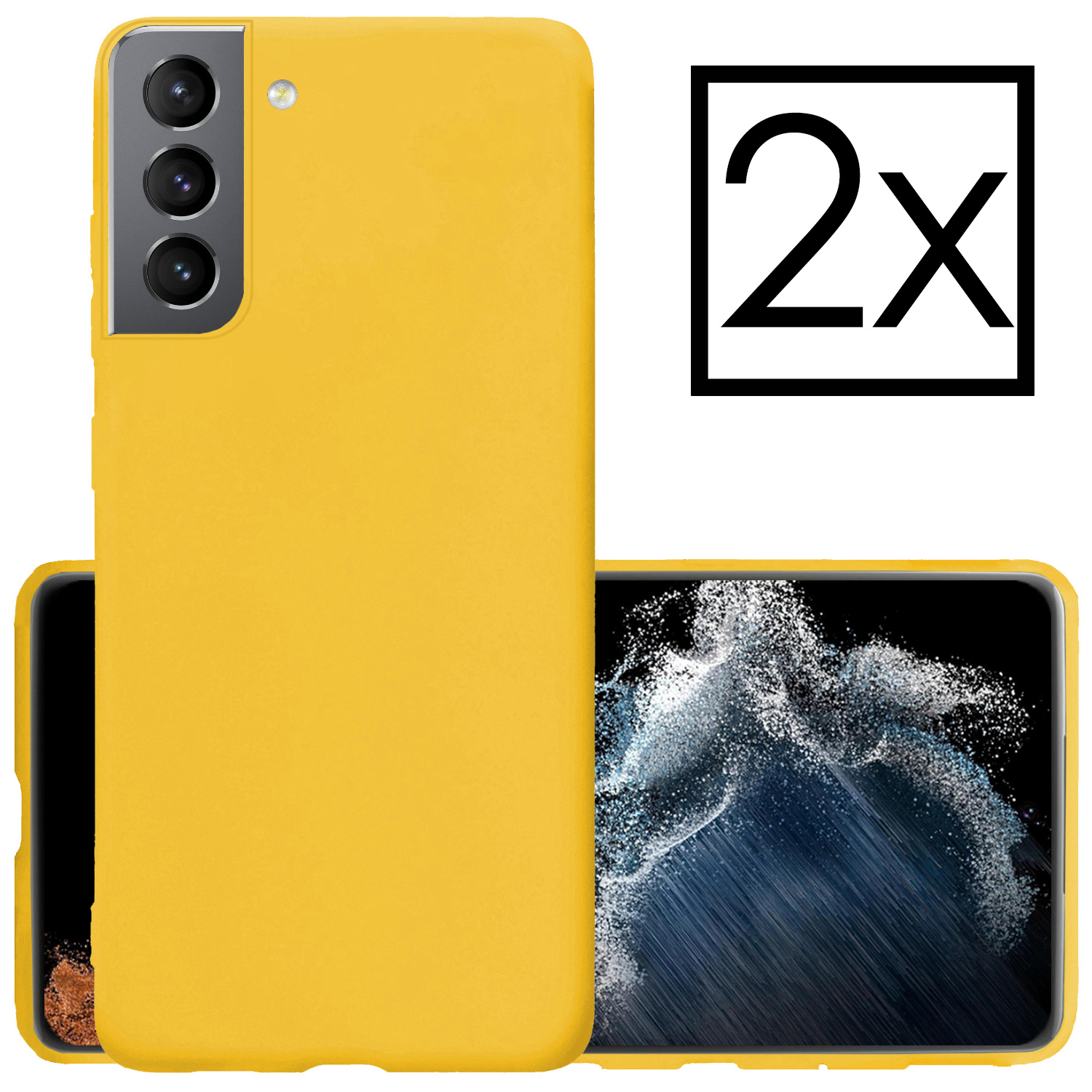 NoXx Hoes Geschikt voor Samsung S22 Hoesje Cover Siliconen Back Case Hoes - Geel - 2x