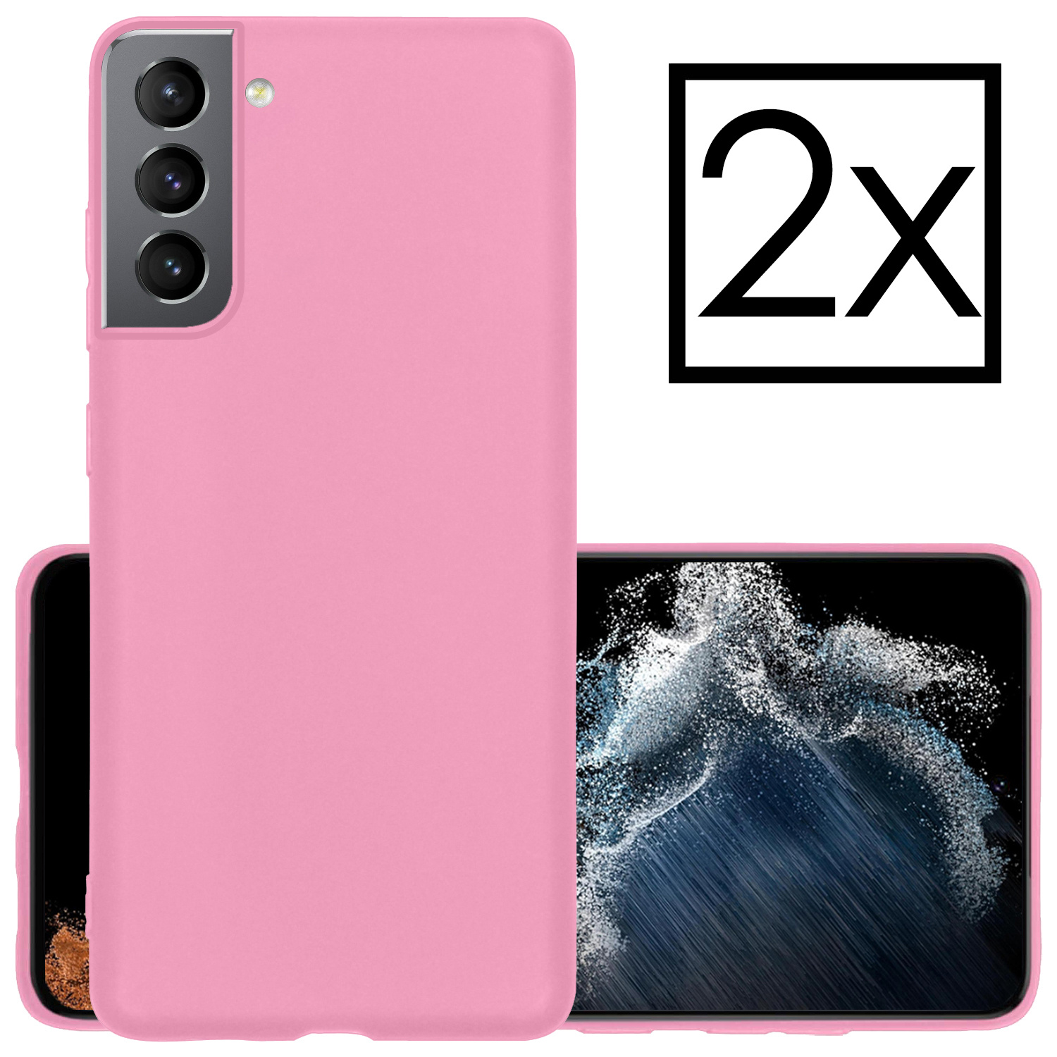 NoXx Hoes Geschikt voor Samsung S22 Hoesje Cover Siliconen Back Case Hoes - Lichtroze - 2x