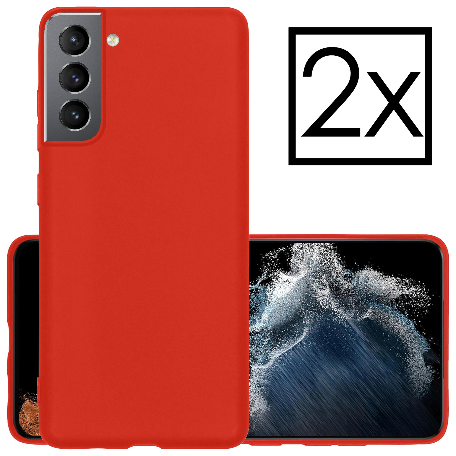 NoXx Hoes Geschikt voor Samsung S22 Hoesje Cover Siliconen Back Case Hoes - Rood - 2x