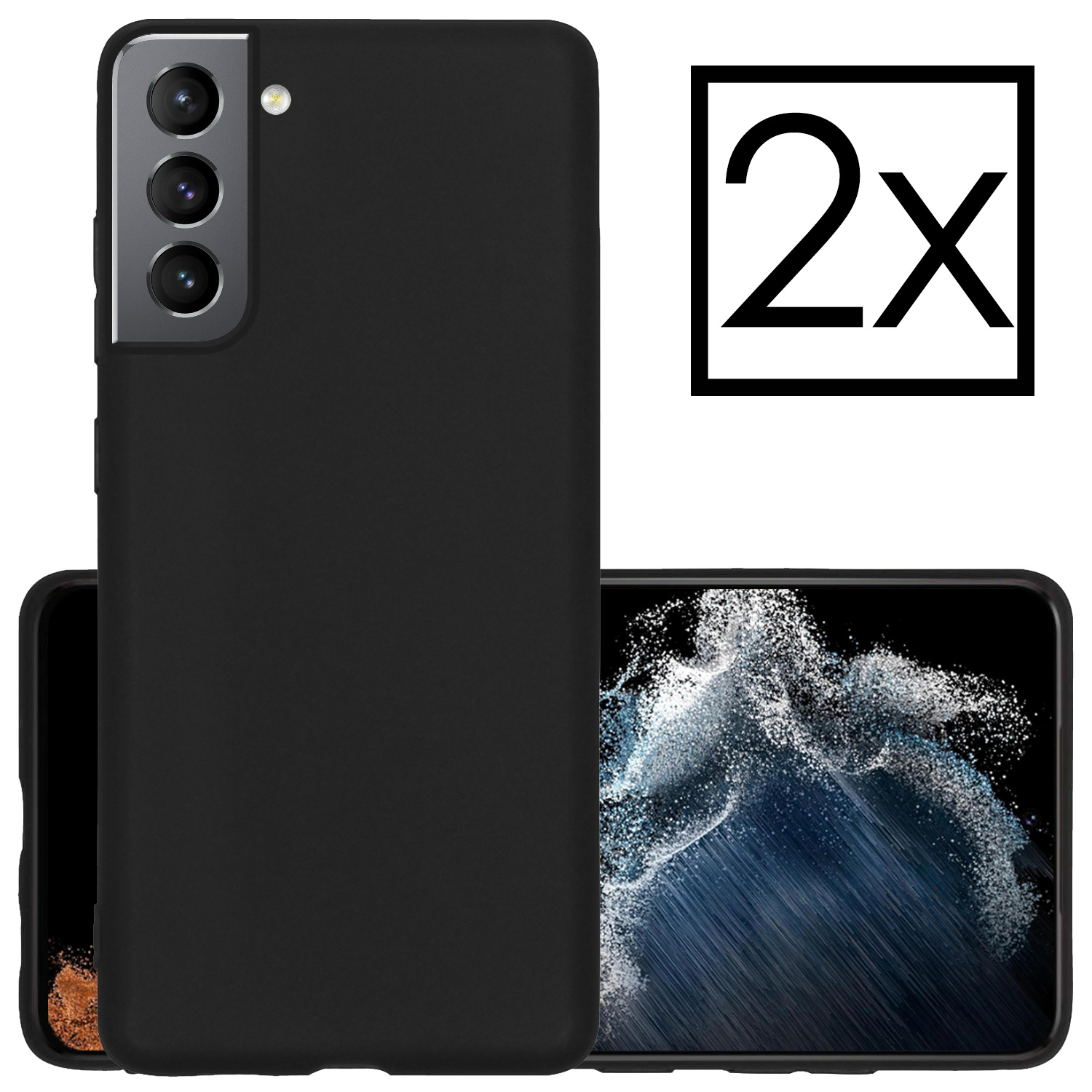 NoXx Hoes Geschikt voor Samsung S22 Hoesje Cover Siliconen Back Case Hoes - Zwart - 2x