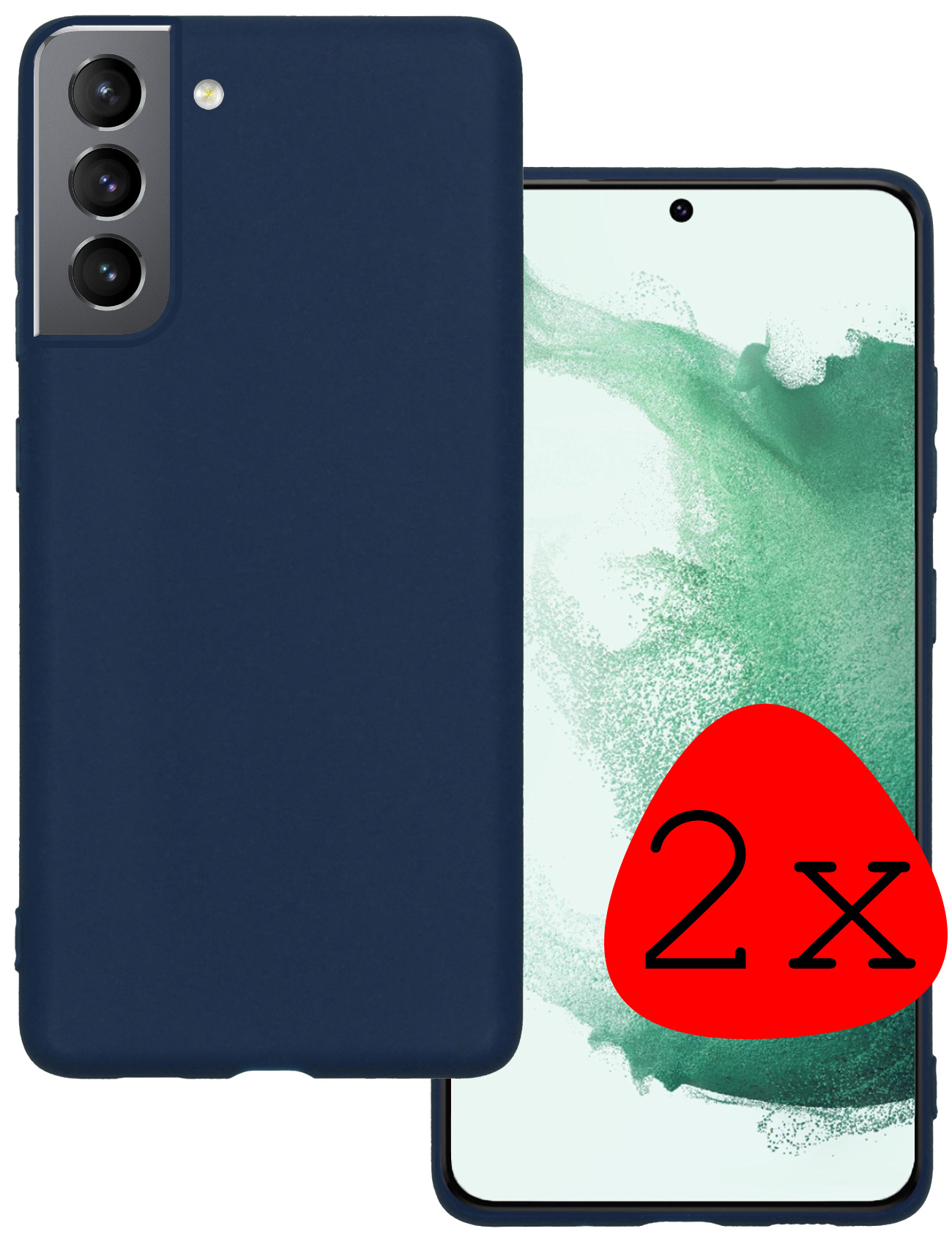 BASEY. Hoes Geschikt voor Samsung S22 Hoesje Siliconen Back Cover Case - Hoesje Geschikt voor Samsung Galaxy S22 Hoes Cover Hoesje - Donkerblauw - 2 Stuks