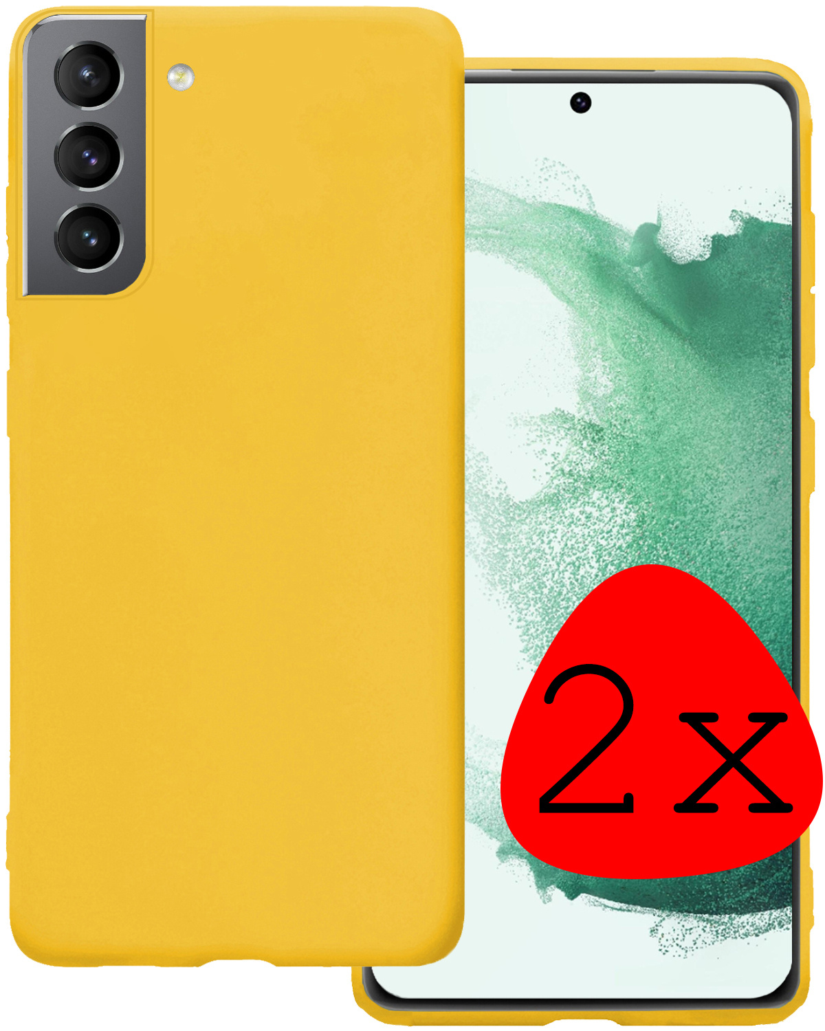 BASEY. Hoes Geschikt voor Samsung S22 Hoesje Siliconen Back Cover Case - Hoesje Geschikt voor Samsung Galaxy S22 Hoes Cover Hoesje - Geel - 2 Stuks