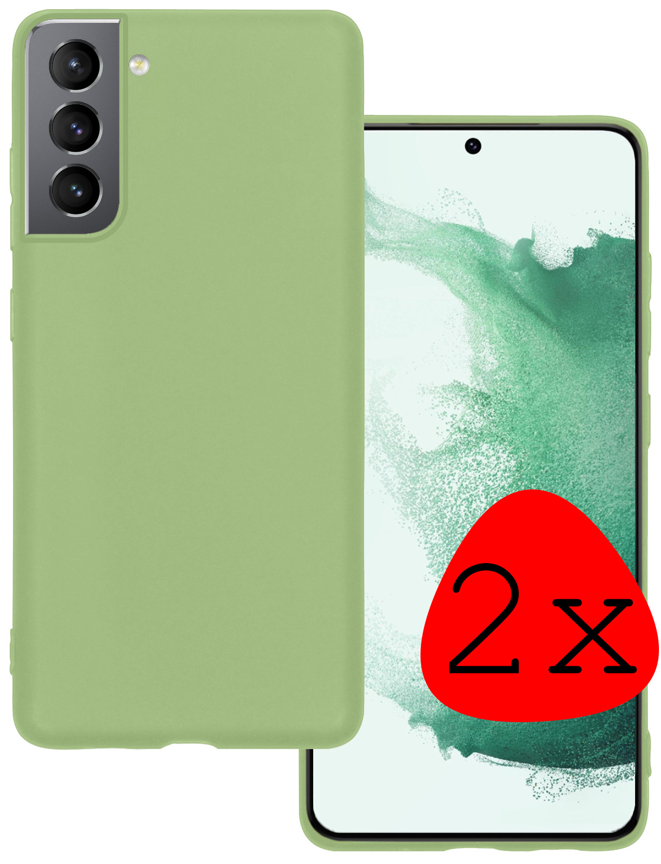 BASEY. Hoes Geschikt voor Samsung S22 Hoesje Siliconen Back Cover Case - Hoesje Geschikt voor Samsung Galaxy S22 Hoes Cover Hoesje - Groen - 2 Stuks
