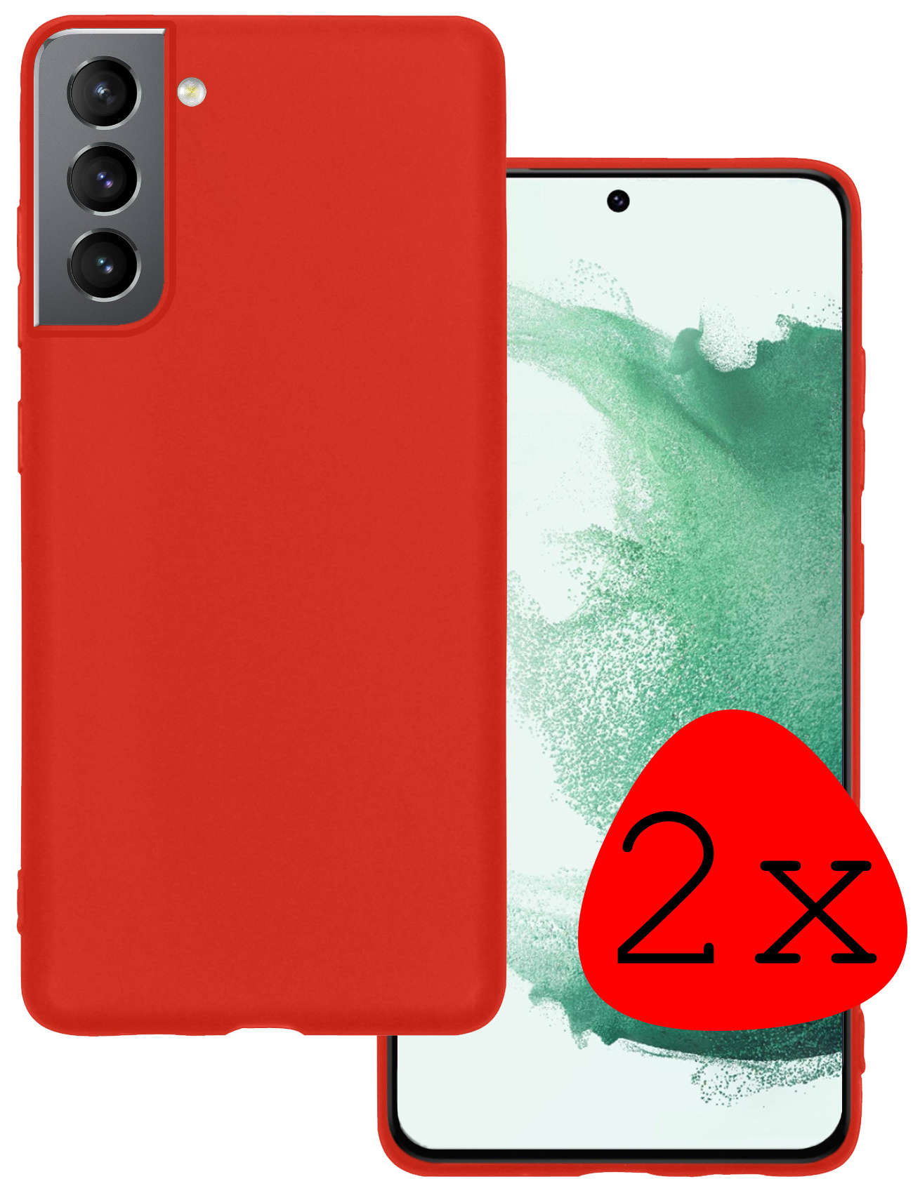 BASEY. Hoes Geschikt voor Samsung S22 Hoesje Siliconen Back Cover Case - Hoesje Geschikt voor Samsung Galaxy S22 Hoes Cover Hoesje - Rood - 2 Stuks