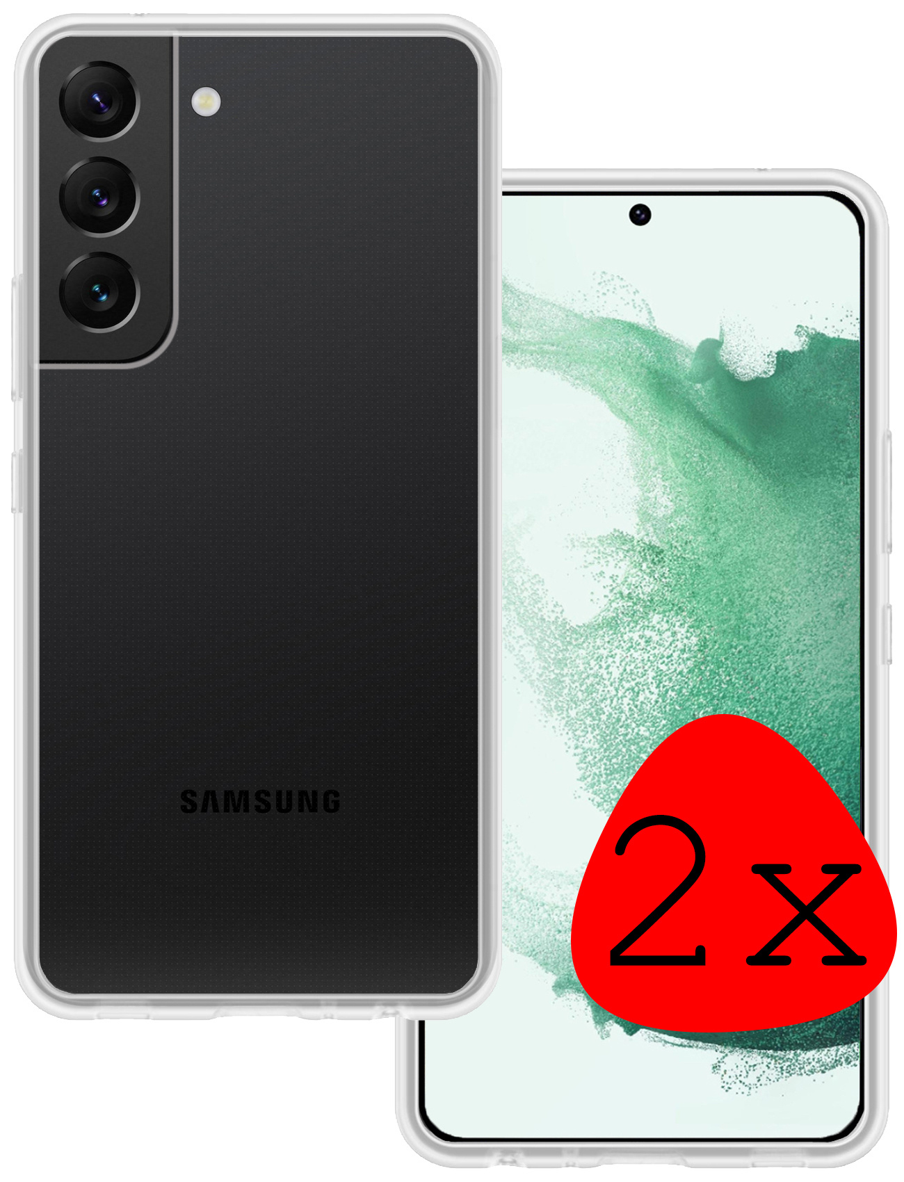 BASEY. Hoes Geschikt voor Samsung S22 Hoesje Siliconen Back Cover Case - Hoesje Geschikt voor Samsung Galaxy S22 Hoes Cover Hoesje - Transparant - 2 Stuks