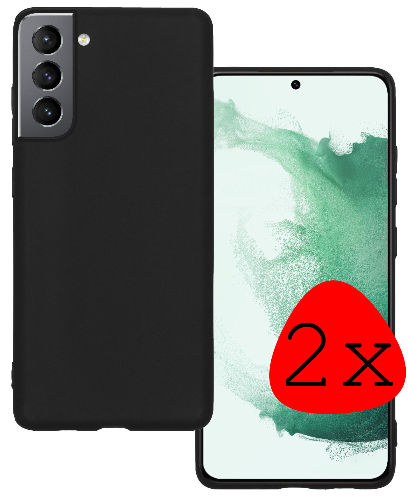 BASEY. Hoes Geschikt voor Samsung S22 Hoesje Siliconen Back Cover Case - Hoesje Geschikt voor Samsung Galaxy S22 Hoes Cover Hoesje - Zwart - 2 Stuks