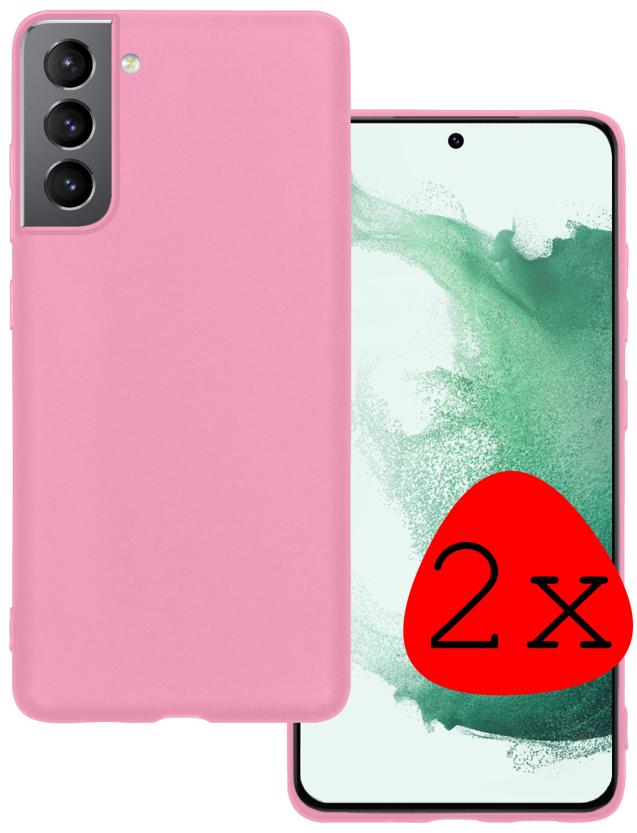 BASEY. Hoes Geschikt voor Samsung S22 Plus Hoesje Siliconen Back Cover Case - Hoesje Geschikt voor Samsung Galaxy S22 Plus Hoes Cover Hoesje - Lichtroze - 2 Stuks