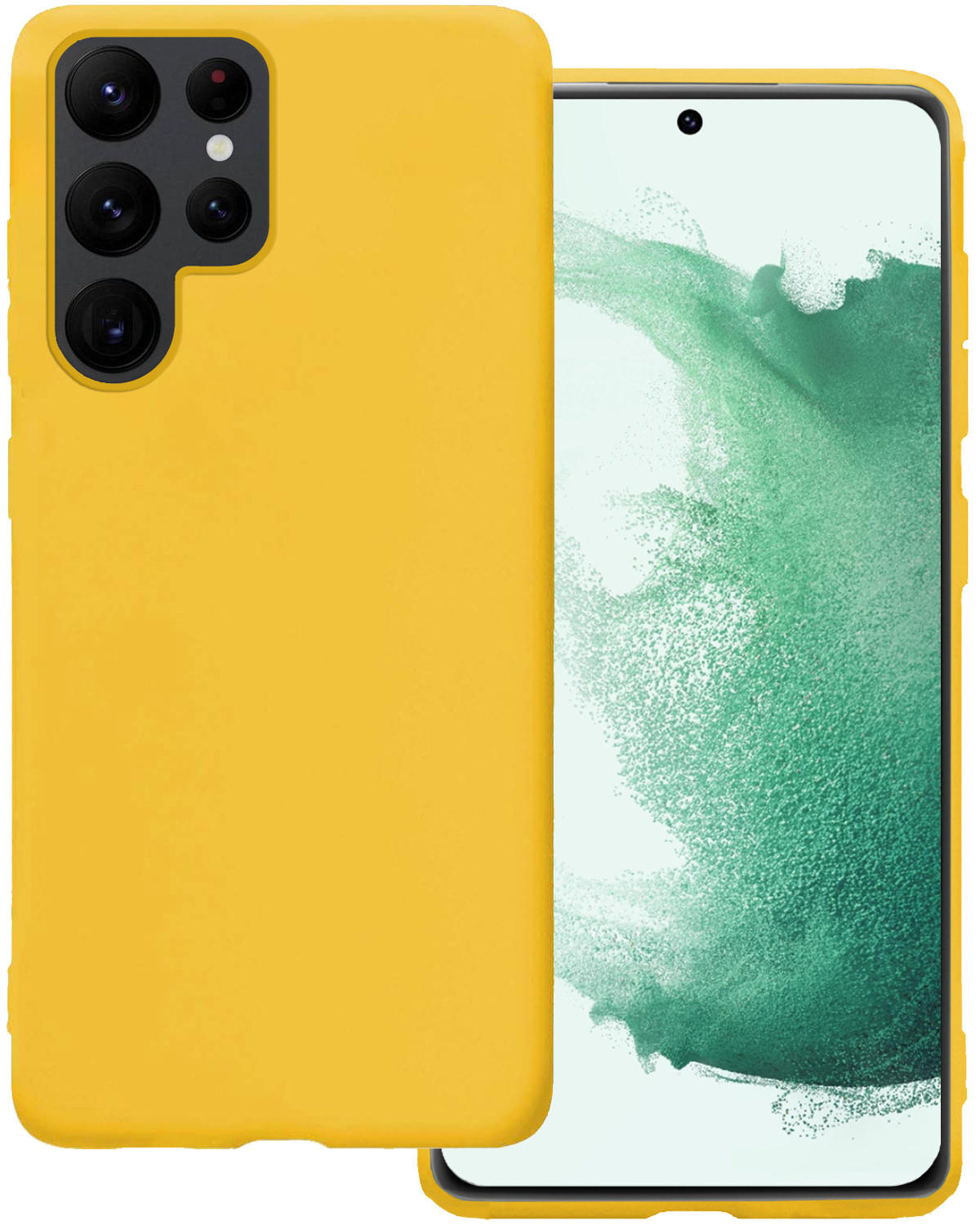 BASEY. Hoes Geschikt voor Samsung S22 Ultra Hoesje Siliconen Back Cover Case - Hoesje Geschikt voor Samsung Galaxy S22 Ultra Hoes Cover Hoesje - Geel