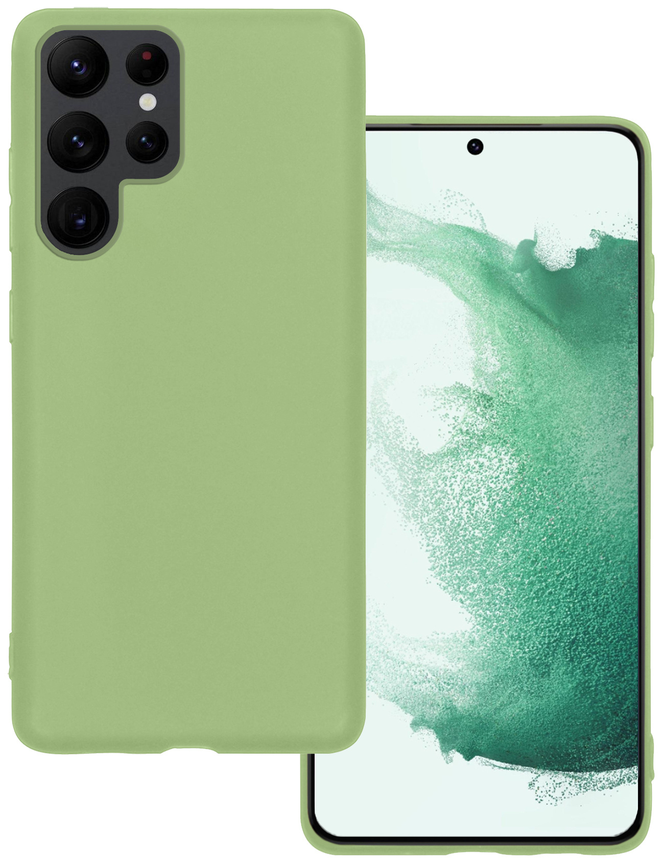 BASEY. Hoes Geschikt voor Samsung S22 Ultra Hoesje Siliconen Back Cover Case - Hoesje Geschikt voor Samsung Galaxy S22 Ultra Hoes Cover Hoesje - Groen