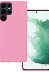 BASEY. Hoes Geschikt voor Samsung S22 Ultra Hoesje Siliconen Back Cover Case - Hoesje Geschikt voor Samsung Galaxy S22 Ultra Hoes Cover Hoesje - Lichtroze