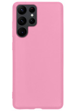 BASEY. Hoes Geschikt voor Samsung S22 Ultra Hoesje Siliconen Back Cover Case - Hoesje Geschikt voor Samsung Galaxy S22 Ultra Hoes Cover Hoesje - Lichtroze
