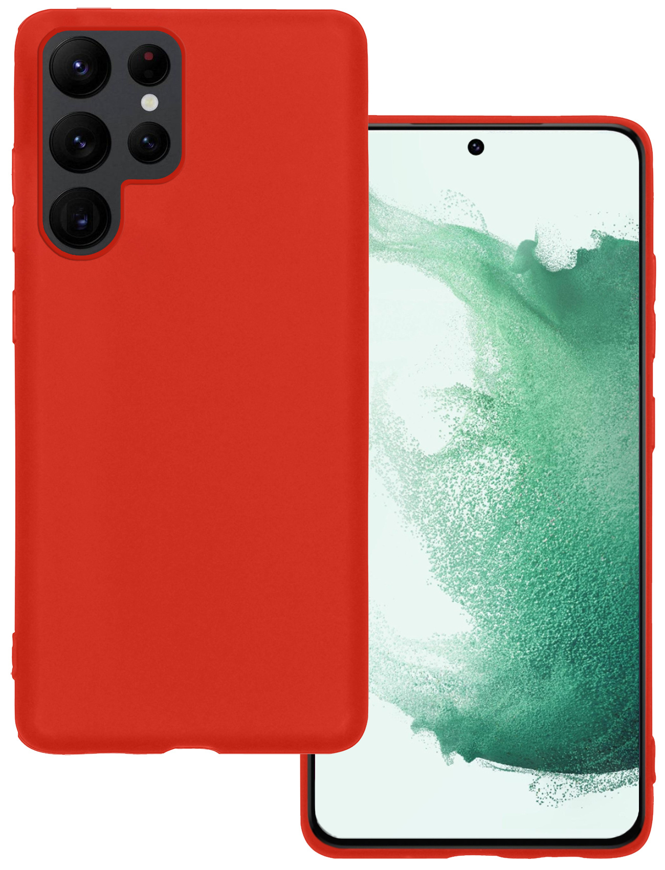 BASEY. Hoes Geschikt voor Samsung S22 Ultra Hoesje Siliconen Back Cover Case - Hoesje Geschikt voor Samsung Galaxy S22 Ultra Hoes Cover Hoesje - Rood