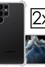 NoXx Hoes Geschikt voor Samsung S22 Ultra Hoesje Siliconen Cover Shock Proof Back Case Shockproof Hoes - Transparant - 2x
