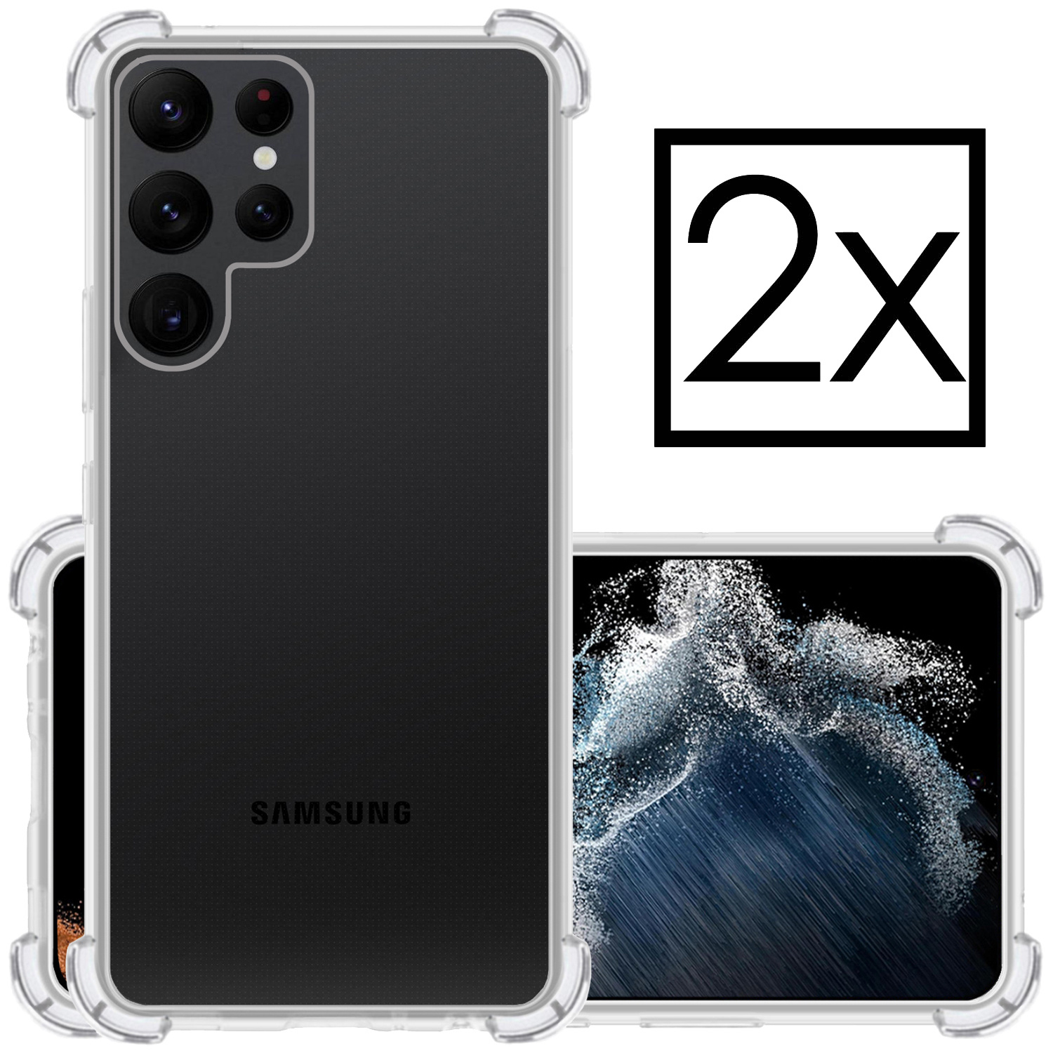 NoXx Hoes Geschikt voor Samsung S22 Ultra Hoesje Siliconen Cover Shock Proof Back Case Shockproof Hoes - Transparant - 2x