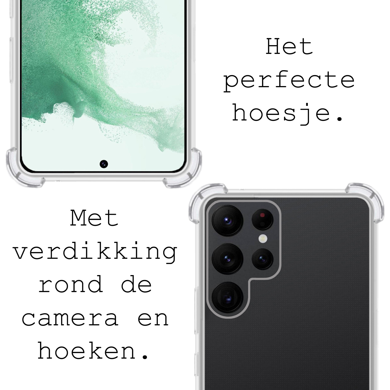 BASEY. Hoes Geschikt voor Samsung S22 Ultra Hoesje Shock Proof Case Hoes Siliconen - Hoesje Geschikt voor Samsung Galaxy S22 Ultra Hoes Cover Shockproof - Transparant - 2 Stuks