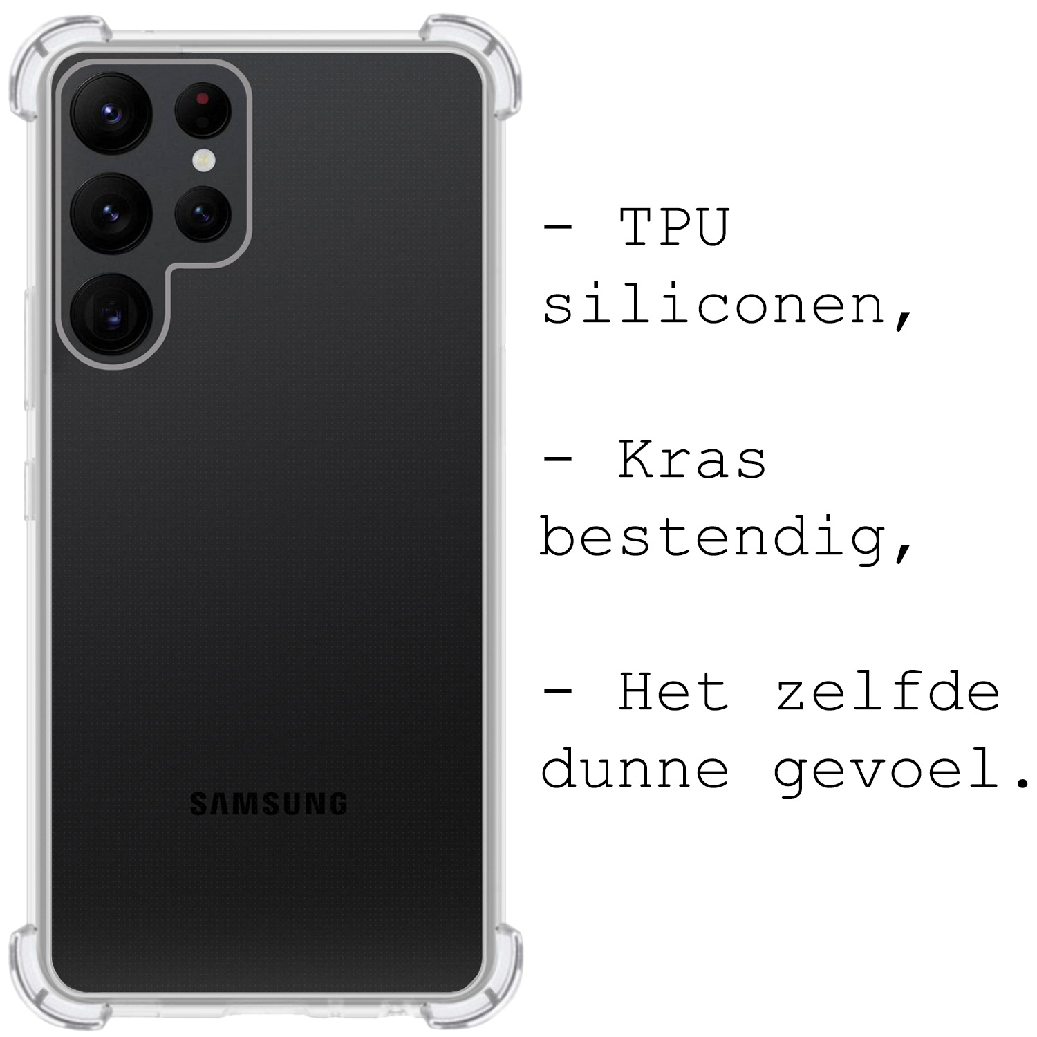 BASEY. Hoes Geschikt voor Samsung S22 Ultra Hoesje Shock Proof Case Hoes Siliconen - Hoesje Geschikt voor Samsung Galaxy S22 Ultra Hoes Cover Shockproof - Transparant