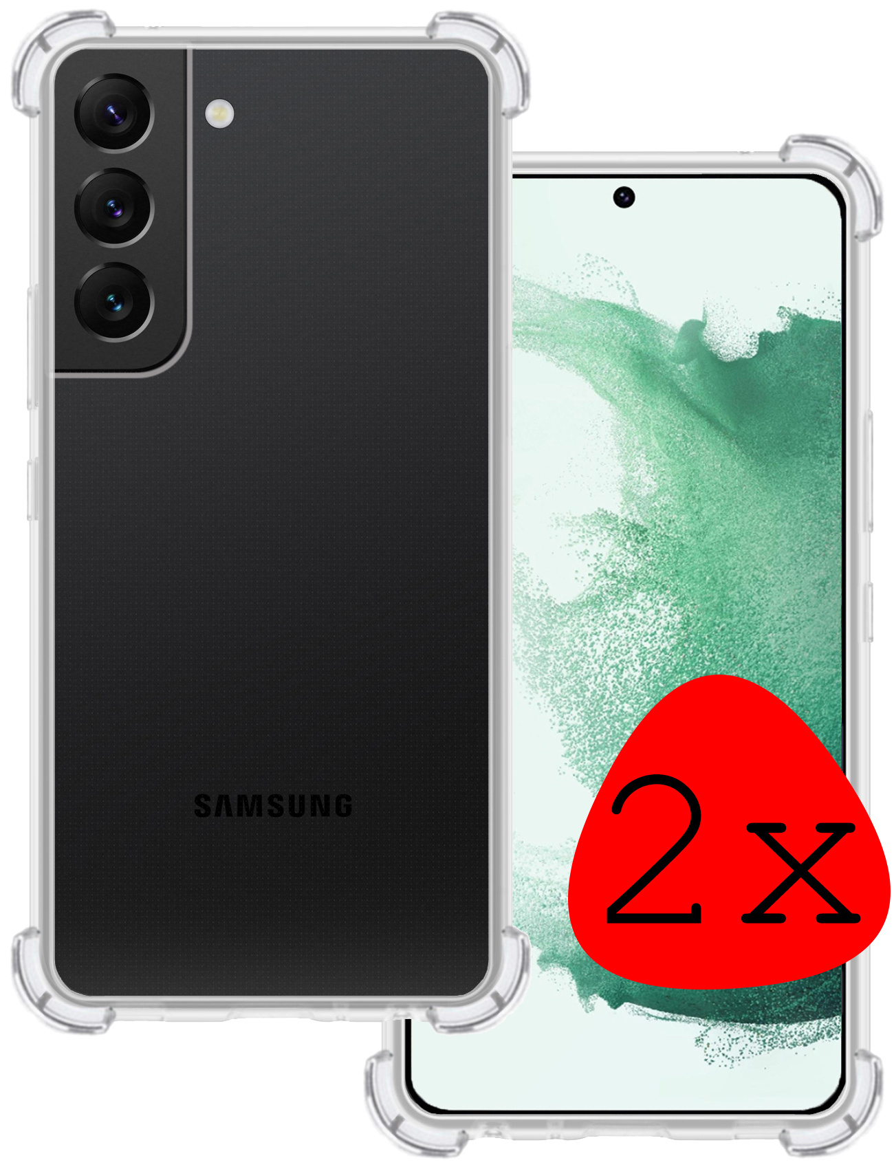 BASEY. Hoes Geschikt voor Samsung S22 Plus Hoesje Shock Proof Case Hoes Siliconen - Hoesje Geschikt voor Samsung Galaxy S22 Plus Hoes Cover Shockproof - Transparant - 2 Stuks