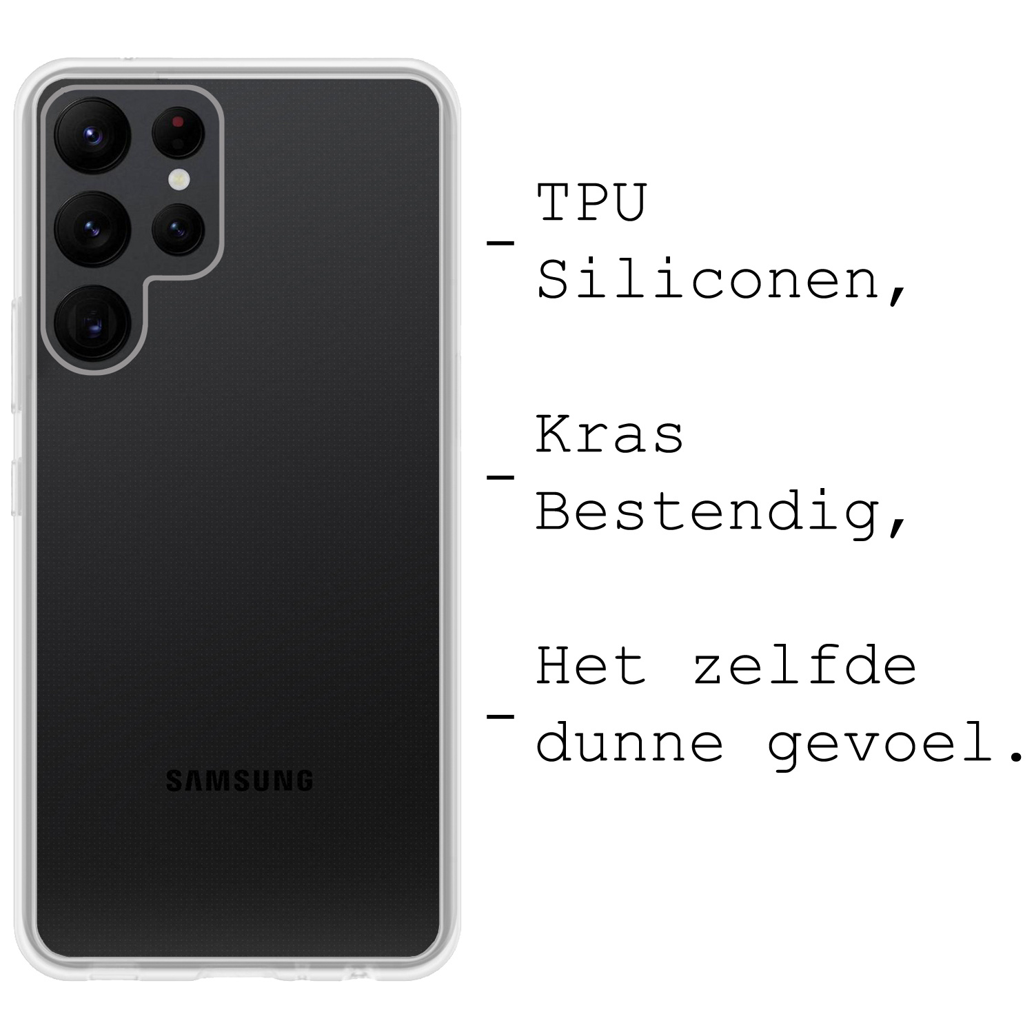 BASEY. Hoes Geschikt voor Samsung S22 Ultra Hoesje Siliconen Back Cover Case - Hoesje Geschikt voor Samsung Galaxy S22 Ultra Hoes Cover Hoesje - Transparant