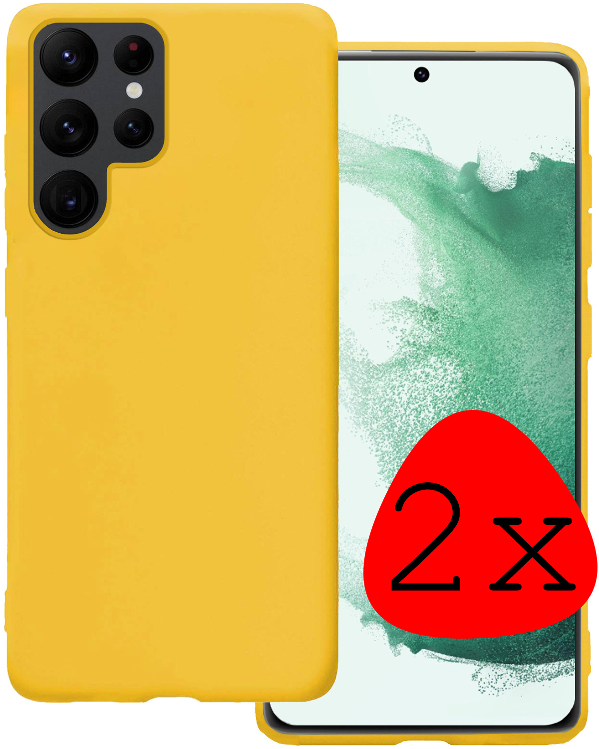 BASEY. Hoes Geschikt voor Samsung S22 Ultra Hoesje Siliconen Back Cover Case - Hoesje Geschikt voor Samsung Galaxy S22 Ultra Hoes Cover Hoesje - Geel - 2 Stuks