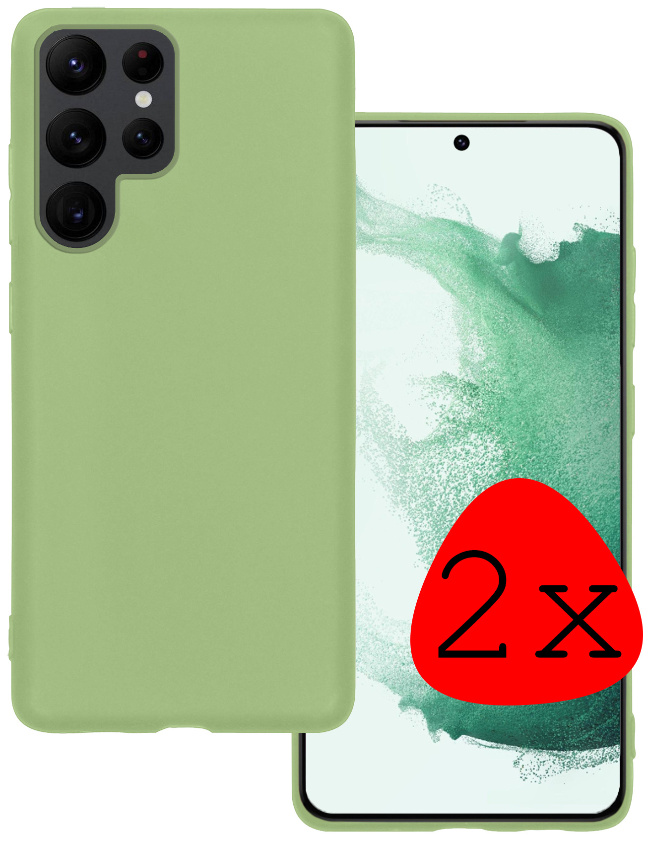 BASEY. Hoes Geschikt voor Samsung S22 Ultra Hoesje Siliconen Back Cover Case - Hoesje Geschikt voor Samsung Galaxy S22 Ultra Hoes Cover Hoesje - Groen - 2 Stuks