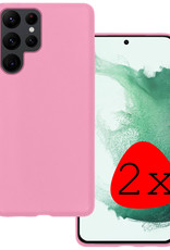 BASEY. Hoes Geschikt voor Samsung S22 Ultra Hoesje Siliconen Back Cover Case - Hoesje Geschikt voor Samsung Galaxy S22 Ultra Hoes Cover Hoesje - Lichtroze - 2 Stuks