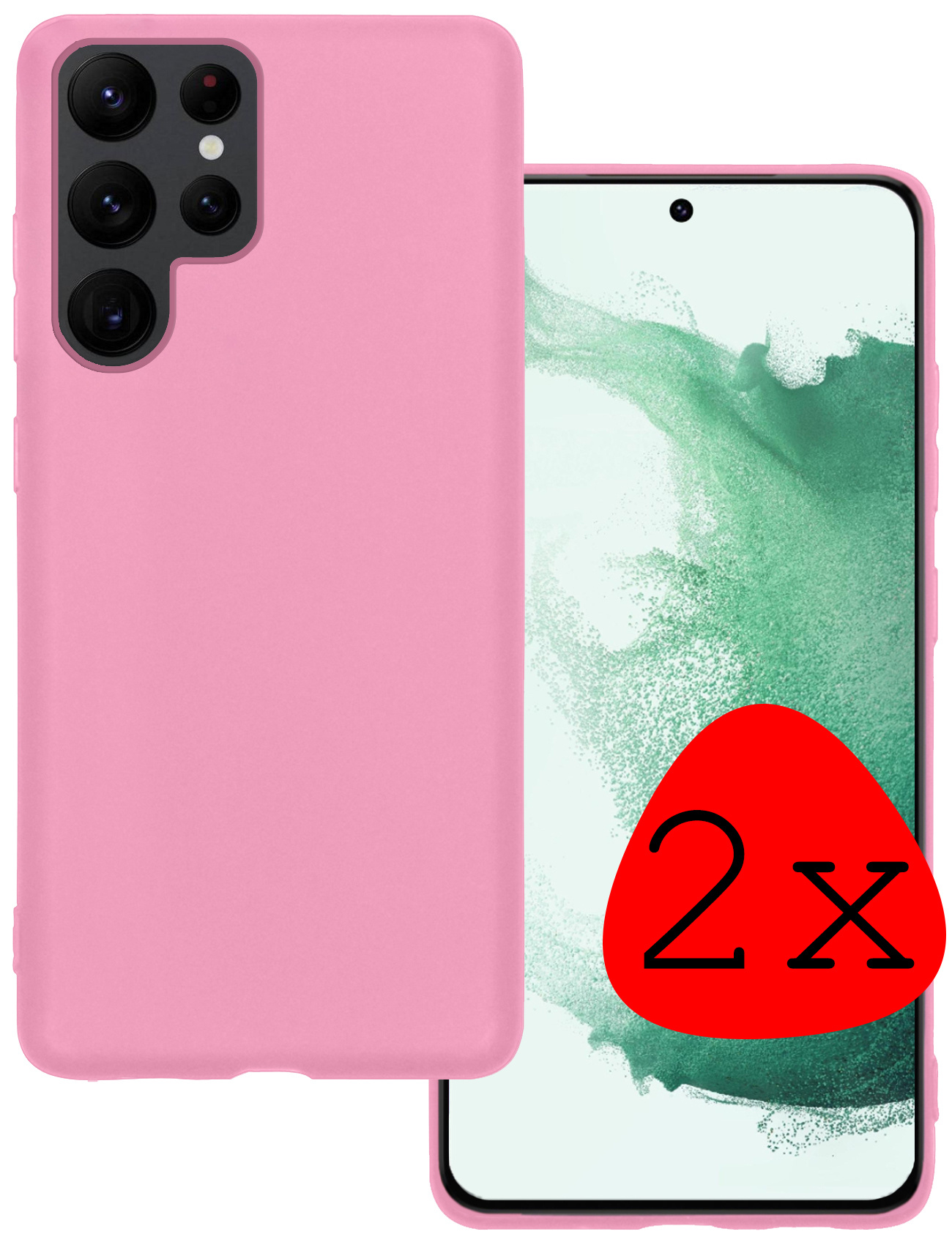 BASEY. Hoes Geschikt voor Samsung S22 Ultra Hoesje Siliconen Back Cover Case - Hoesje Geschikt voor Samsung Galaxy S22 Ultra Hoes Cover Hoesje - Lichtroze - 2 Stuks