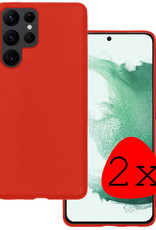 BASEY. Hoes Geschikt voor Samsung S22 Ultra Hoesje Siliconen Back Cover Case - Hoesje Geschikt voor Samsung Galaxy S22 Ultra Hoes Cover Hoesje - Rood - 2 Stuks