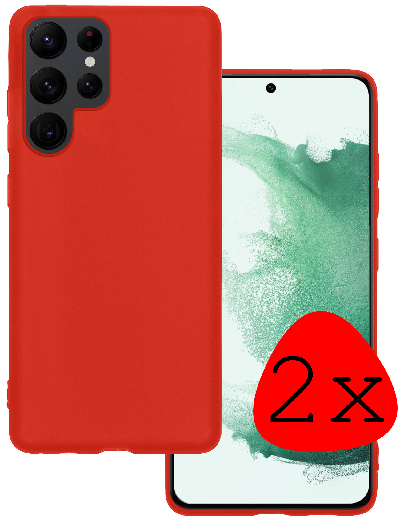 BASEY. Hoes Geschikt voor Samsung S22 Ultra Hoesje Siliconen Back Cover Case - Hoesje Geschikt voor Samsung Galaxy S22 Ultra Hoes Cover Hoesje - Rood - 2 Stuks