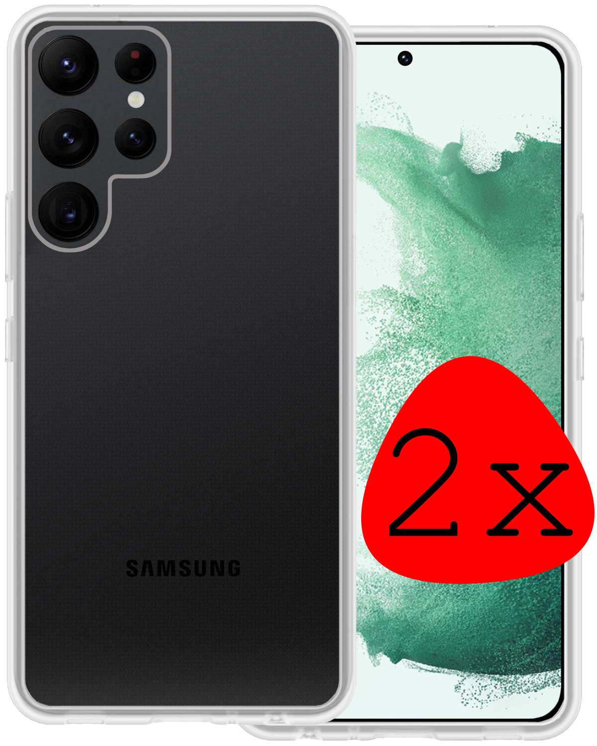 BASEY. Hoes Geschikt voor Samsung S22 Ultra Hoesje Siliconen Back Cover Case - Hoesje Geschikt voor Samsung Galaxy S22 Ultra Hoes Cover Hoesje - Transparant - 2 Stuks