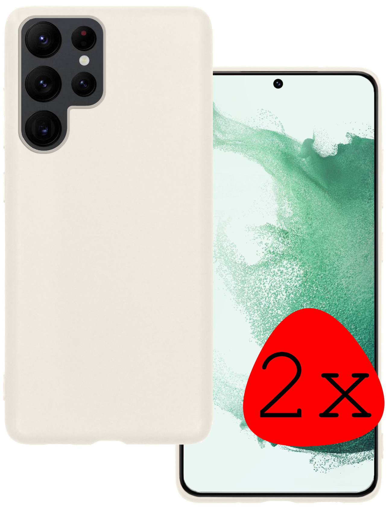 BASEY. Hoes Geschikt voor Samsung S22 Ultra Hoesje Siliconen Back Cover Case - Hoesje Geschikt voor Samsung Galaxy S22 Ultra Hoes Cover Hoesje - Wit - 2 Stuks