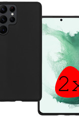 BASEY. Hoes Geschikt voor Samsung S22 Ultra Hoesje Siliconen Back Cover Case - Hoesje Geschikt voor Samsung Galaxy S22 Ultra Hoes Cover Hoesje - Zwart - 2 Stuks