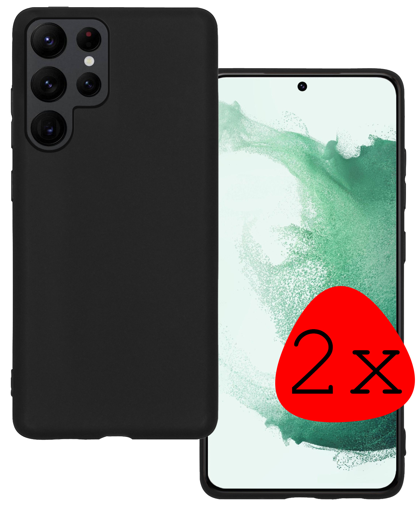 BASEY. Hoes Geschikt voor Samsung S22 Ultra Hoesje Siliconen Back Cover Case - Hoesje Geschikt voor Samsung Galaxy S22 Ultra Hoes Cover Hoesje - Zwart - 2 Stuks