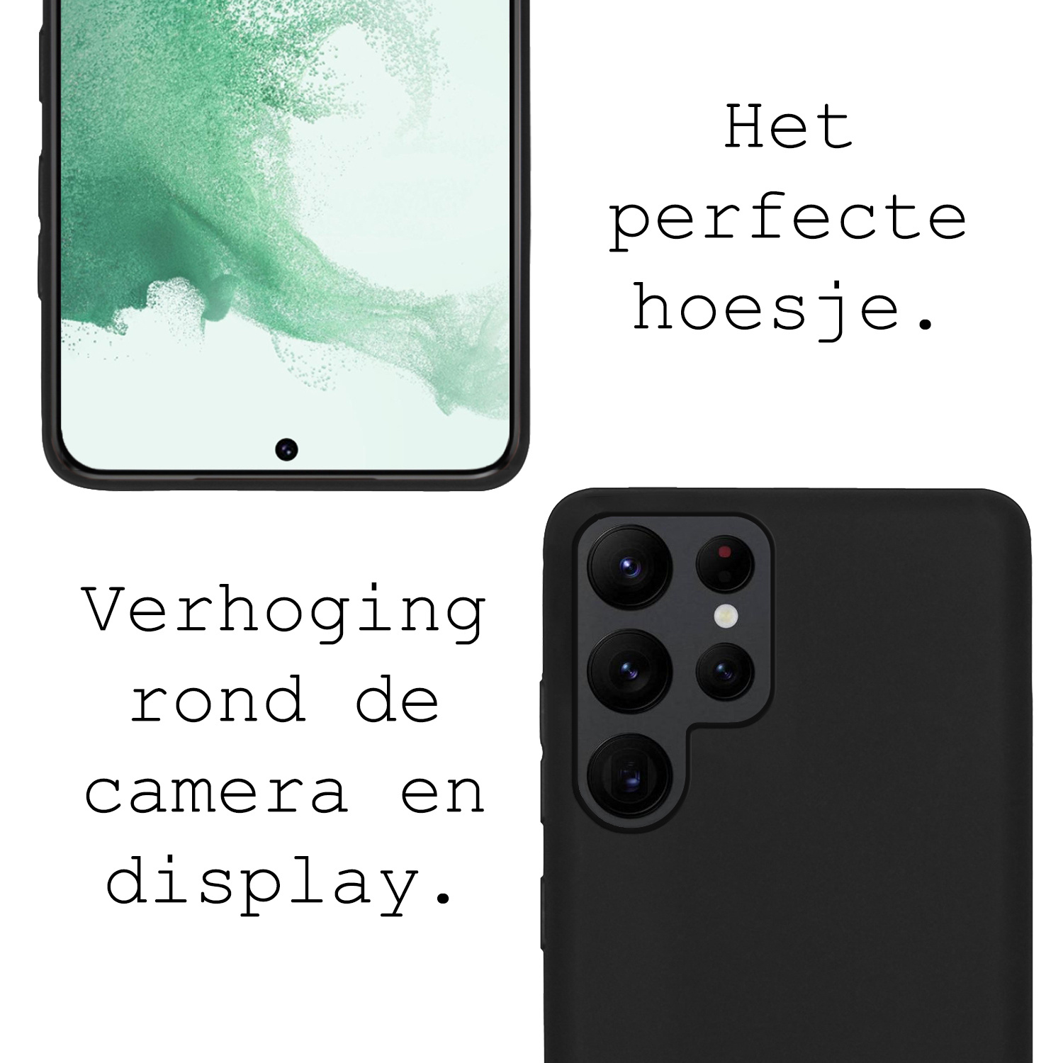 BASEY. Hoes Geschikt voor Samsung S22 Ultra Hoesje Siliconen Back Cover Case - Hoesje Geschikt voor Samsung Galaxy S22 Ultra Hoes Cover Hoesje - Zwart - 2 Stuks