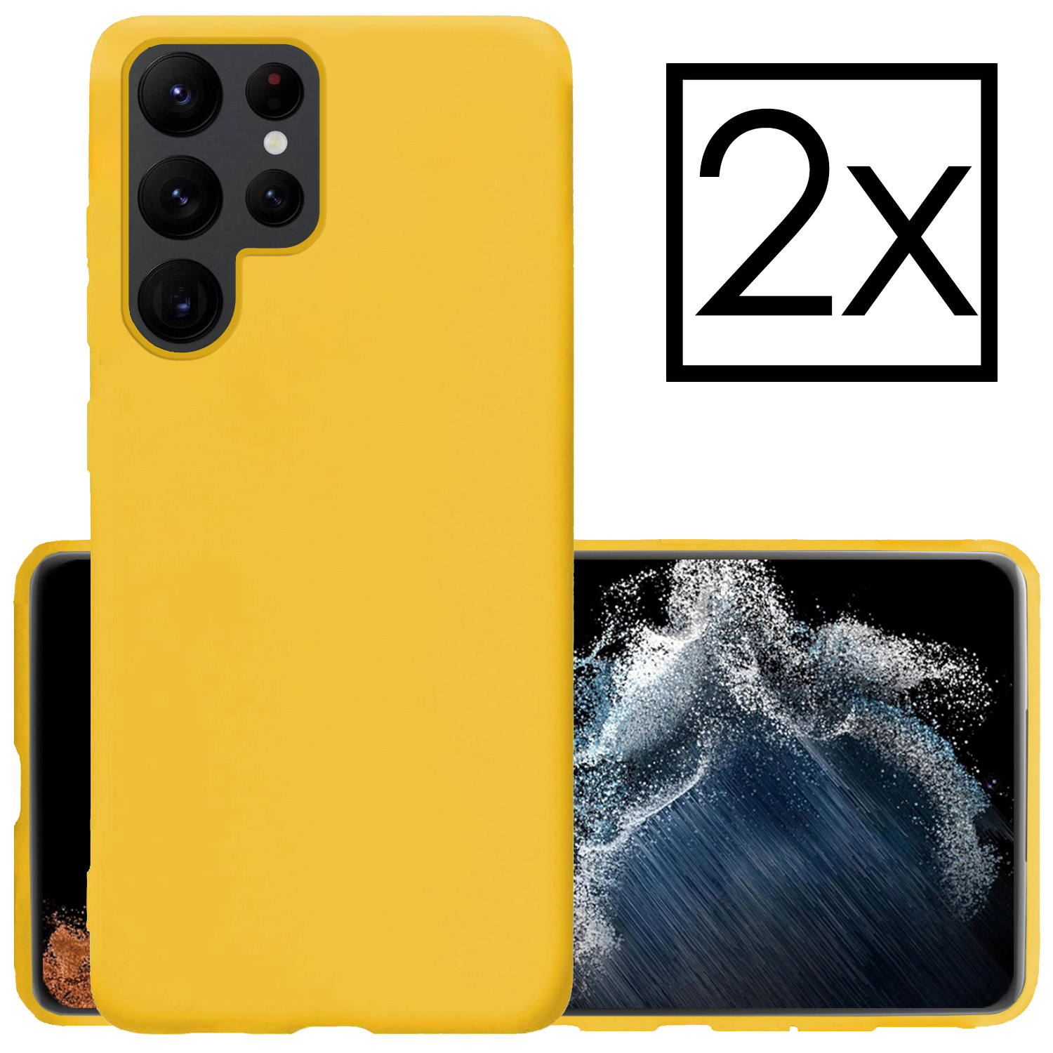 NoXx Hoes Geschikt voor Samsung S22 Ultra Hoesje Cover Siliconen Back Case Hoes - Geel - 2x