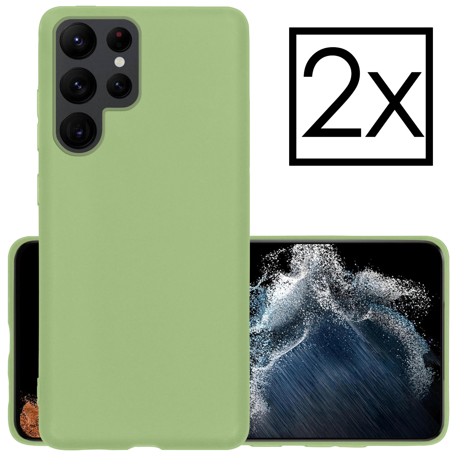 NoXx Hoes Geschikt voor Samsung S22 Ultra Hoesje Cover Siliconen Back Case Hoes - Groen - 2x